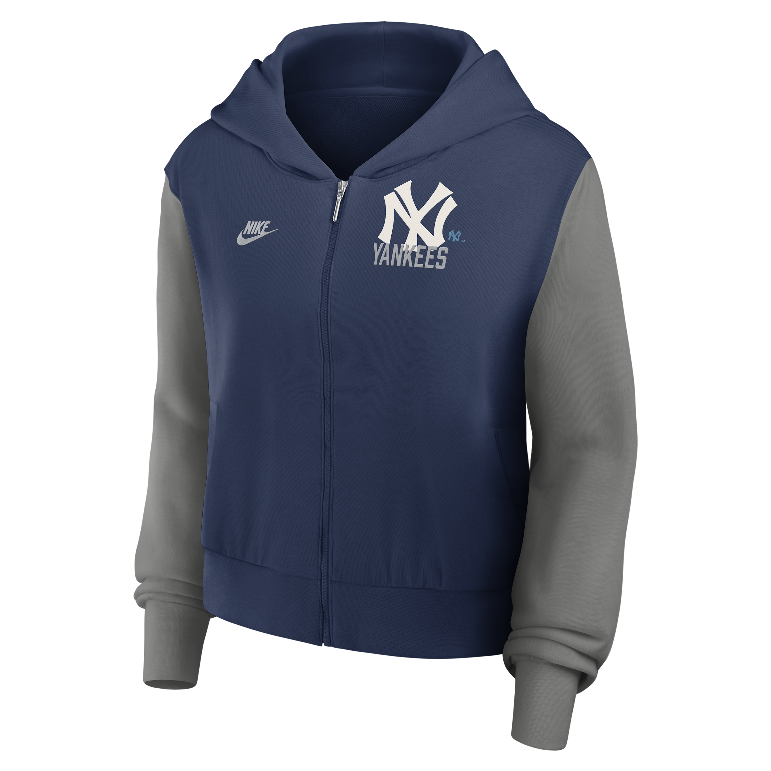 Nike Women's Navy/Gray New York Yankees Cooperstown Collection Cropped Full-Zip Hoodie - Navy, Gray