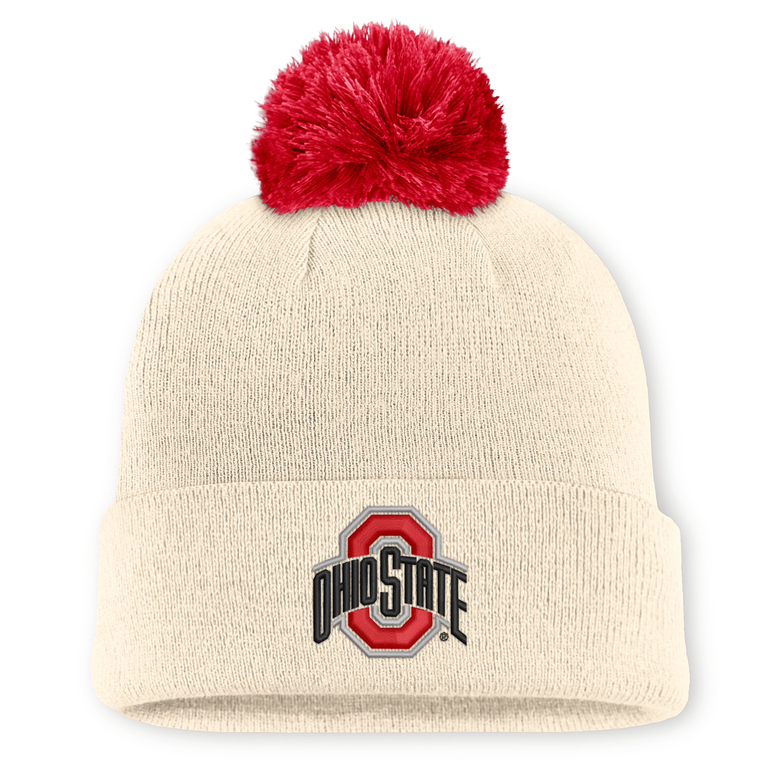 Men's and Women's Nike Natural Ohio State Buckeyes Campus Prep Script Cuffed Knit Hat with Pom - Natural, Scarlet