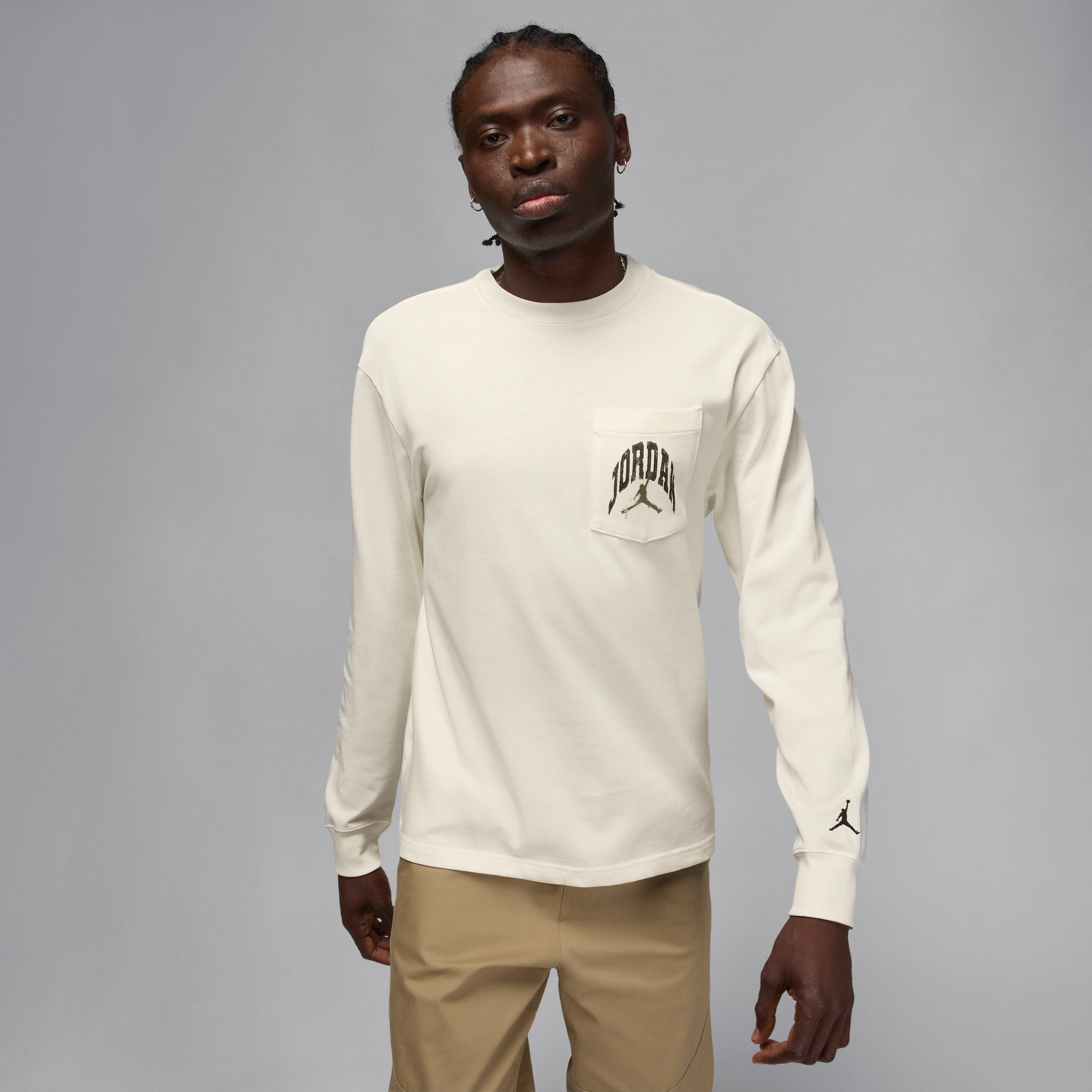Jordan Men's  Brooklyn Realtree Long-sleeve Pocket Crew Neck In White