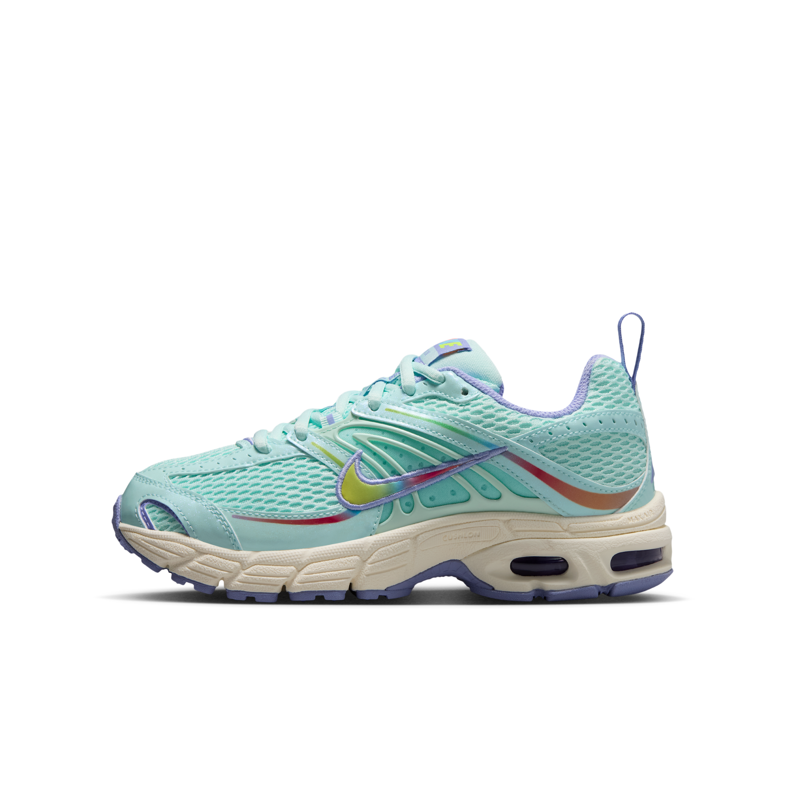 Nike Air Max Moto 2K Retro Running Lifestyle Sneaker, Size 5.5, Teal/Multi Color/Orange Frost/Purple