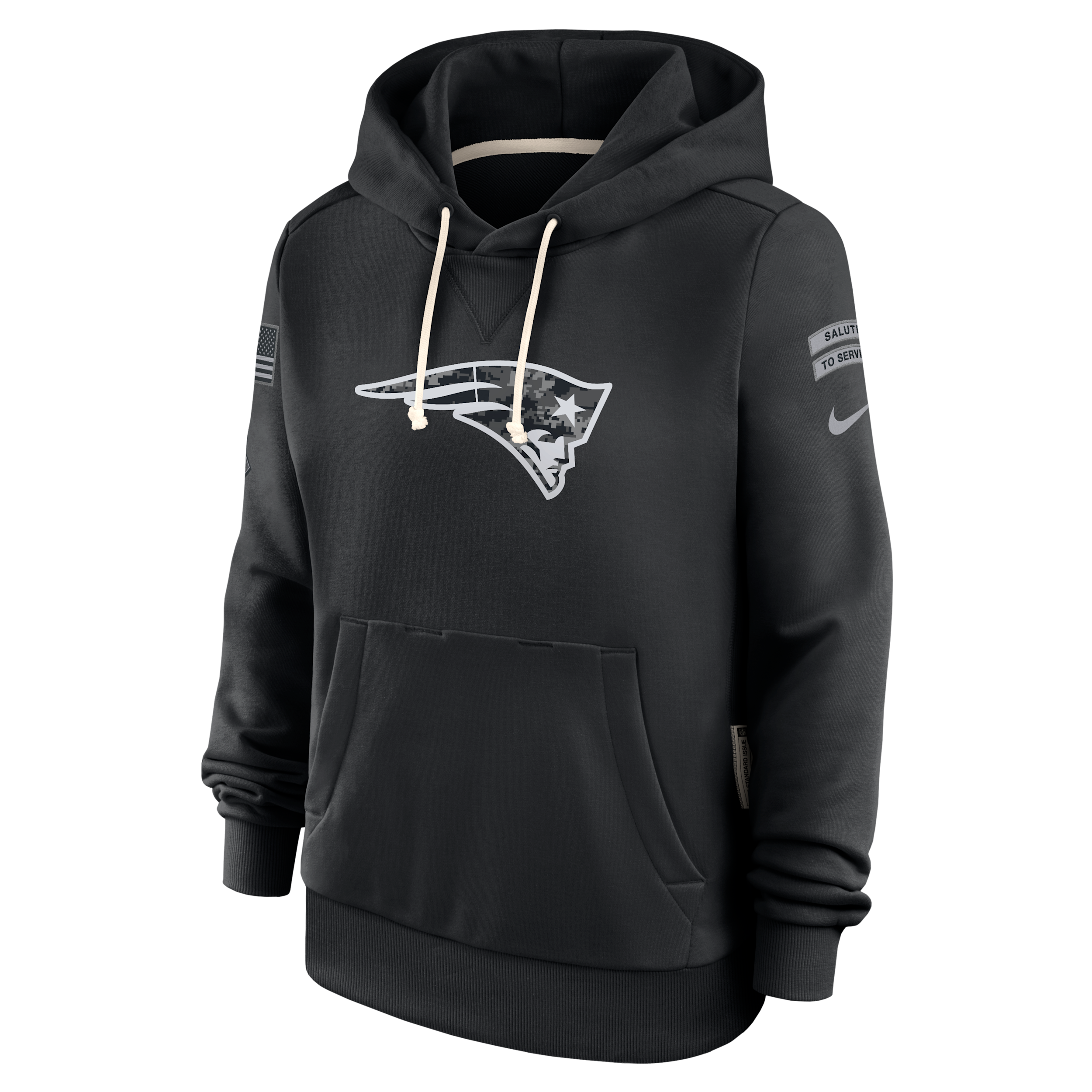 New England Patriots Salute to Service Sideline Nike Women's Dri-FIT NFL Pullover Hoodie in Black | 03C300AA2L-CYB