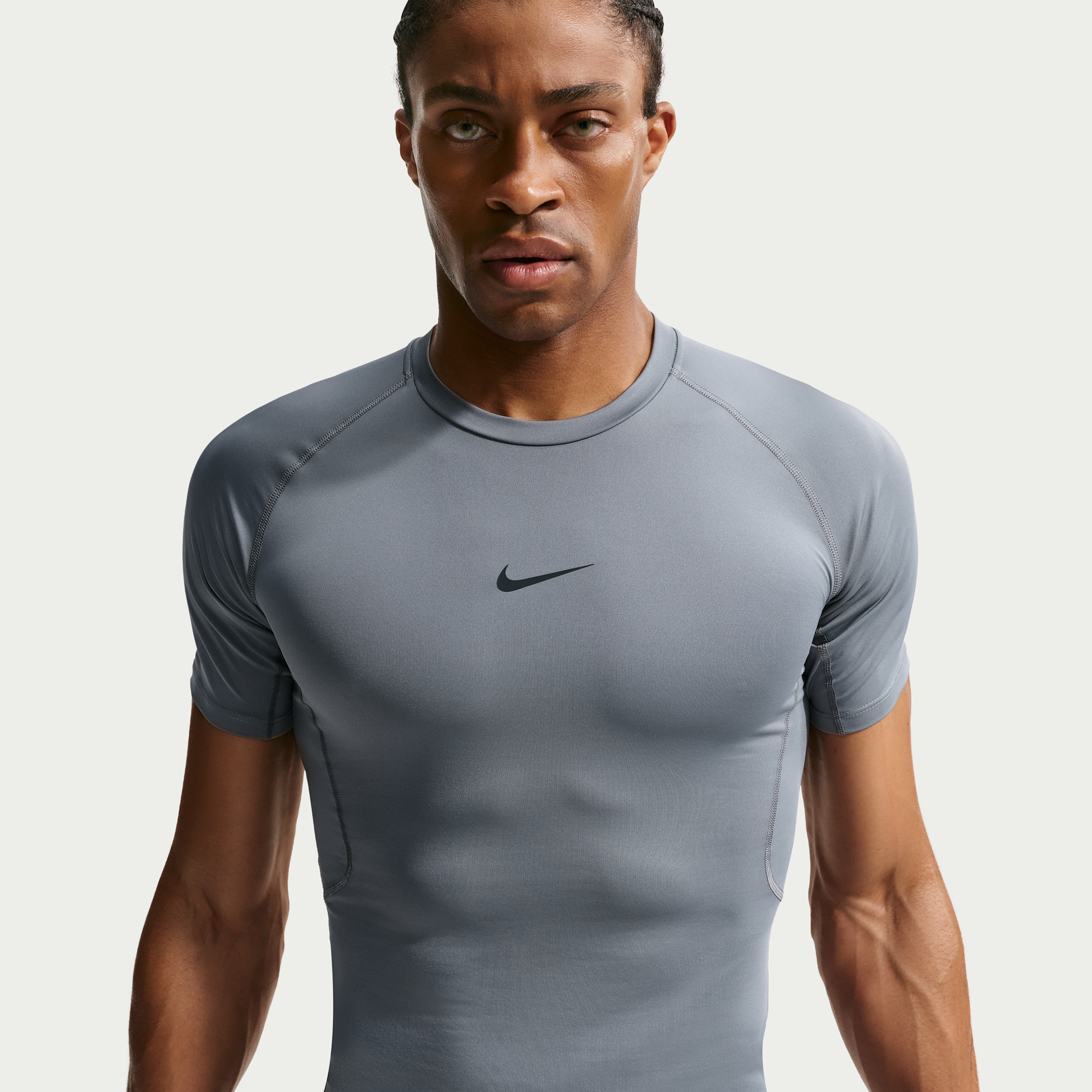 Men's Nike Pro Dri-FIT Tight Short-Sleeve Fitness Top in Grey | FB7932-084