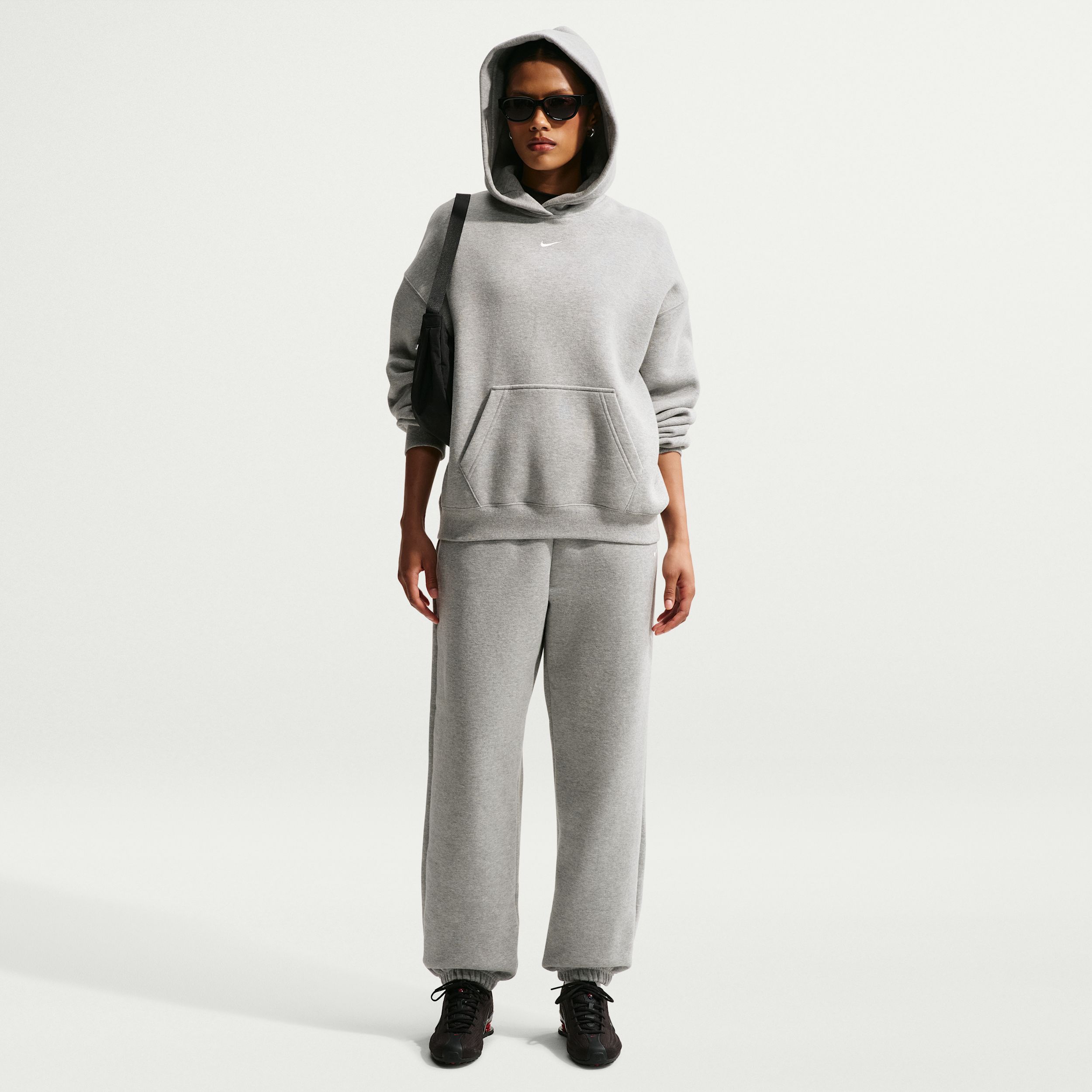 Nike Women's Studio Fleece Medium Weight High-Rise Oversized Cuffed Pants in Grey | IM8074-063