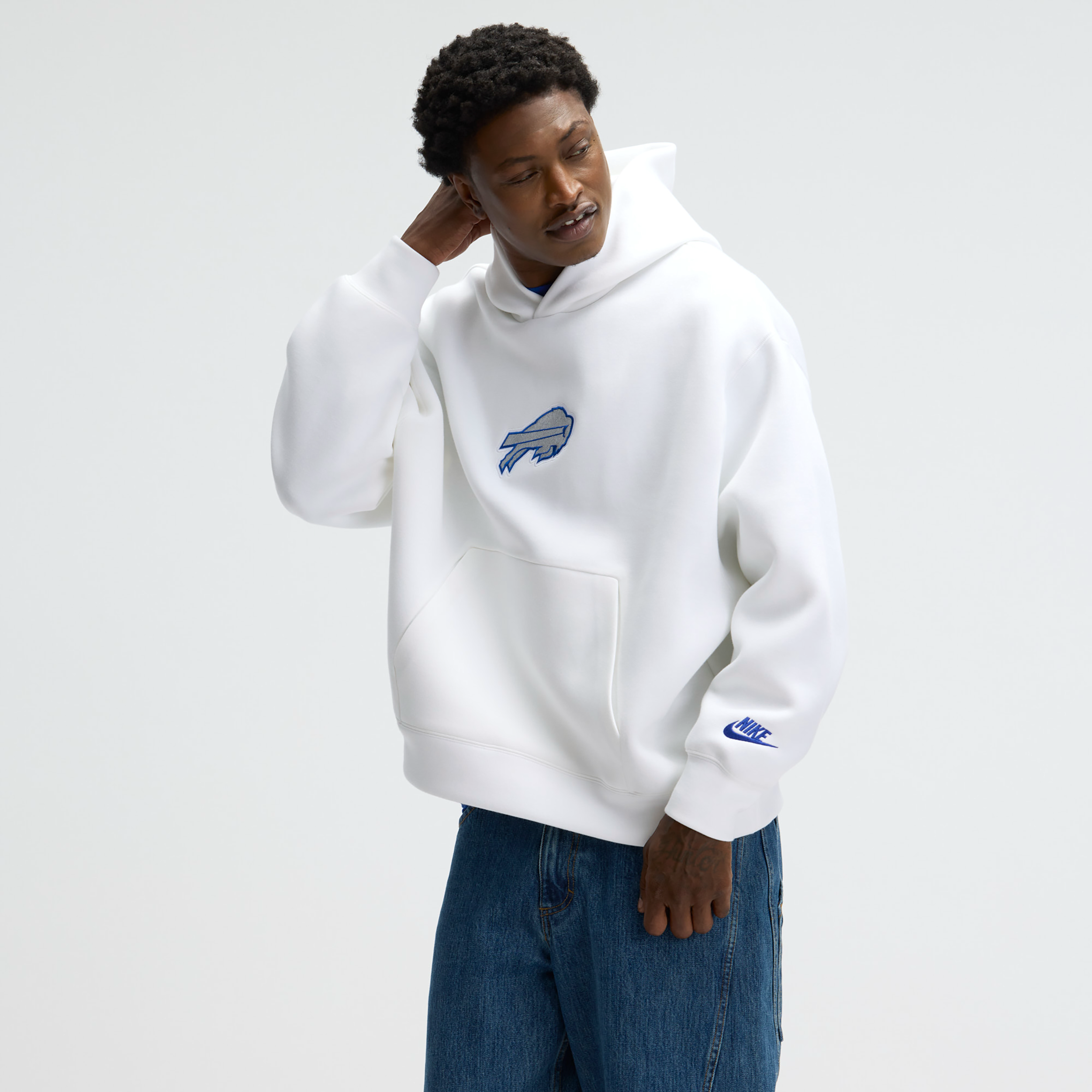 Buffalo Bills Rivalries Collection Oversized Tech Fleece Nike Men's NFL Pullover Hoodie in White | 05AG10A81-NTF