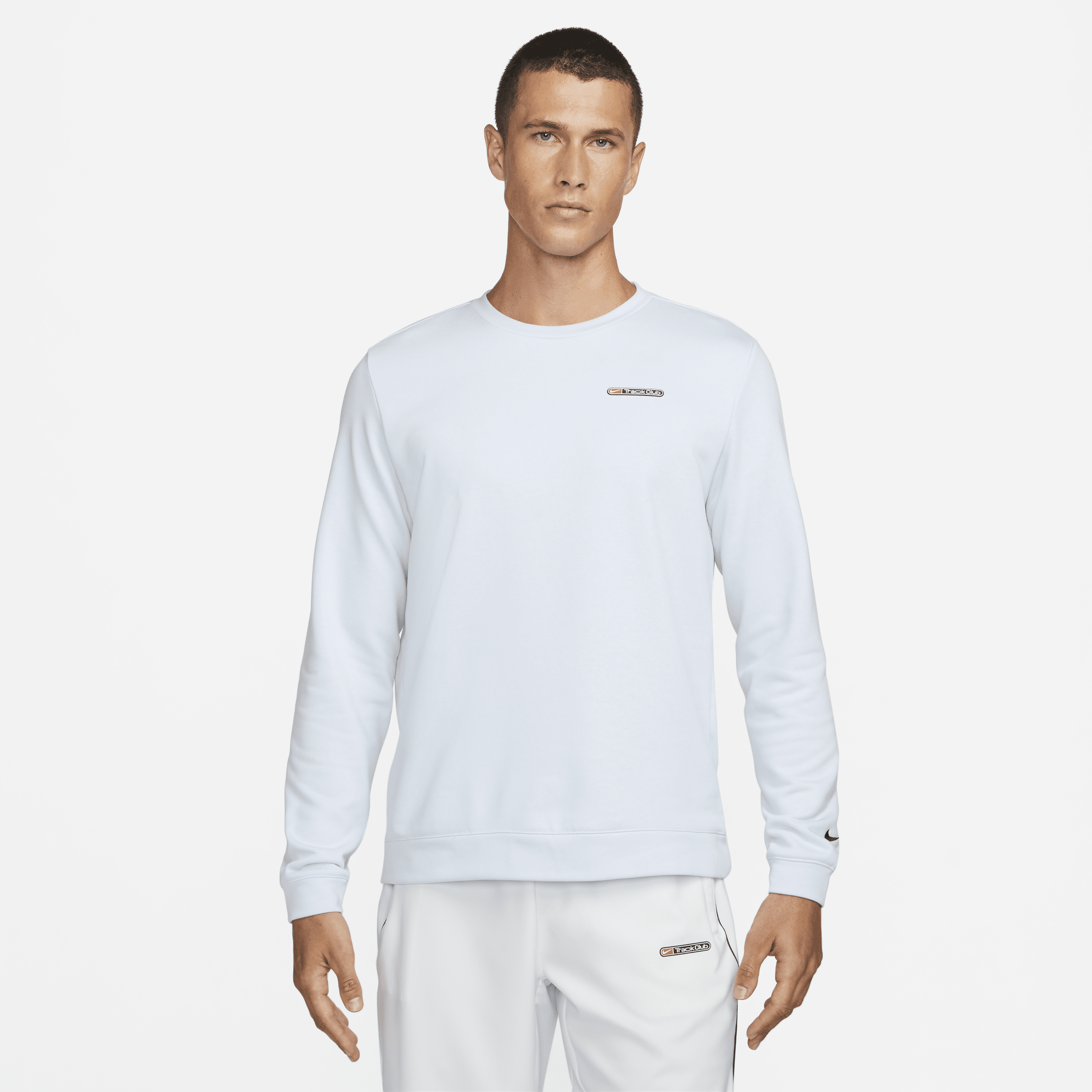 Nike Men's Dri-fit Track Club Fleece Long-sleeve Crew Neck Running Sweatshirt In Grey