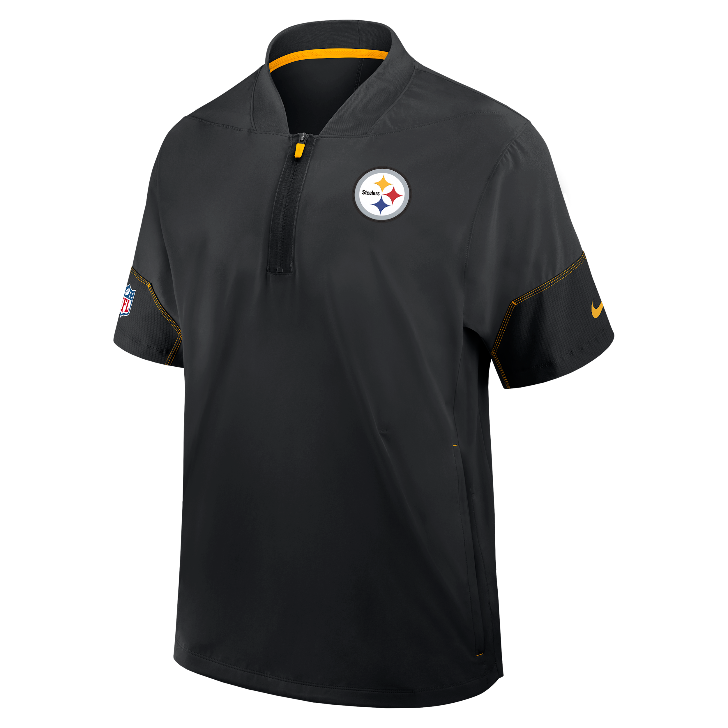 Pittsburgh Steelers Sideline Coach Nike Men's NFL 1/2-Zip Short-Sleeve Hooded Jacket in Black | 03BO057Y7L-2J5