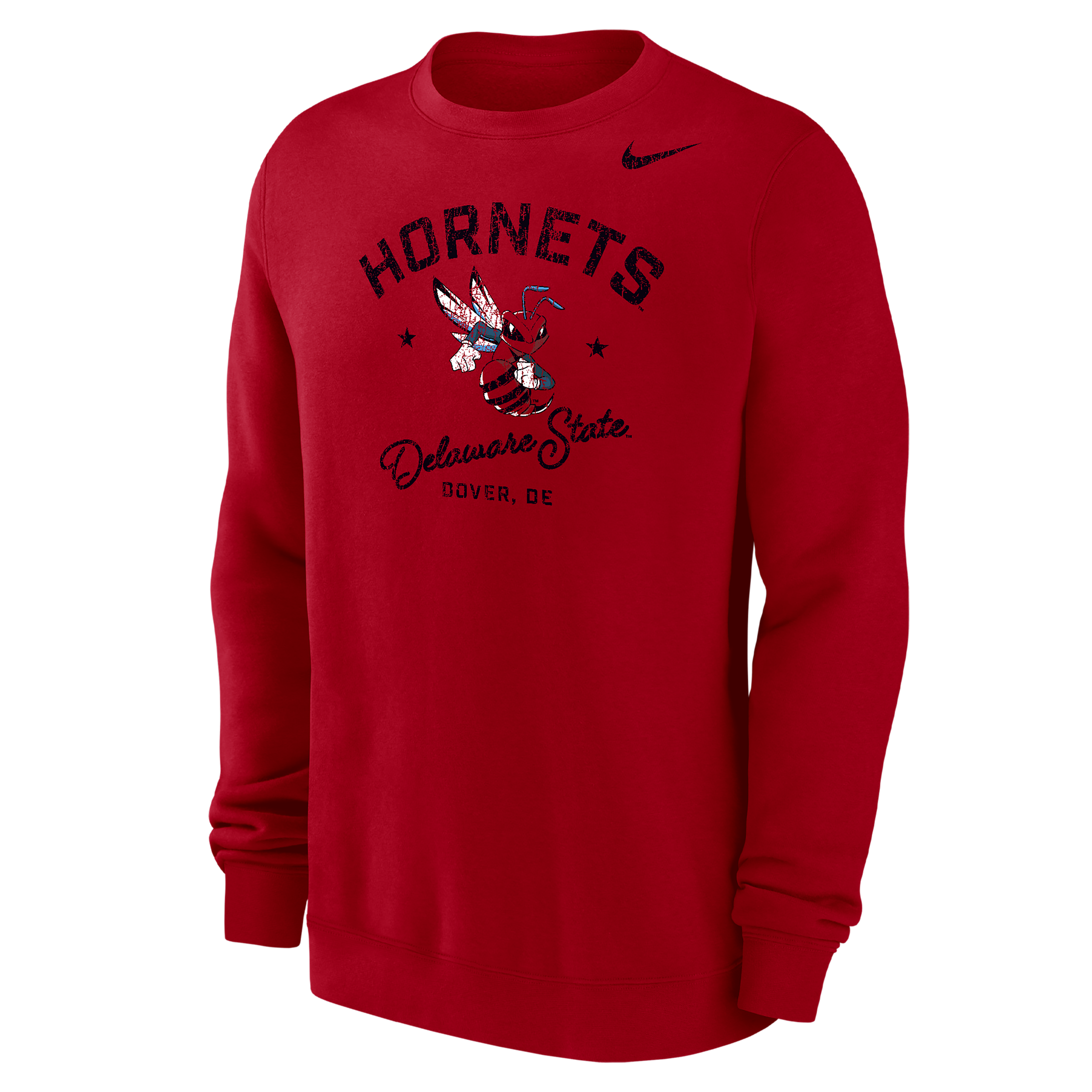 Nike Men's College (Delaware State University) Menâs Club Fleece Crew-Neck Sweatshirt in Red | M33778DESU25-RED