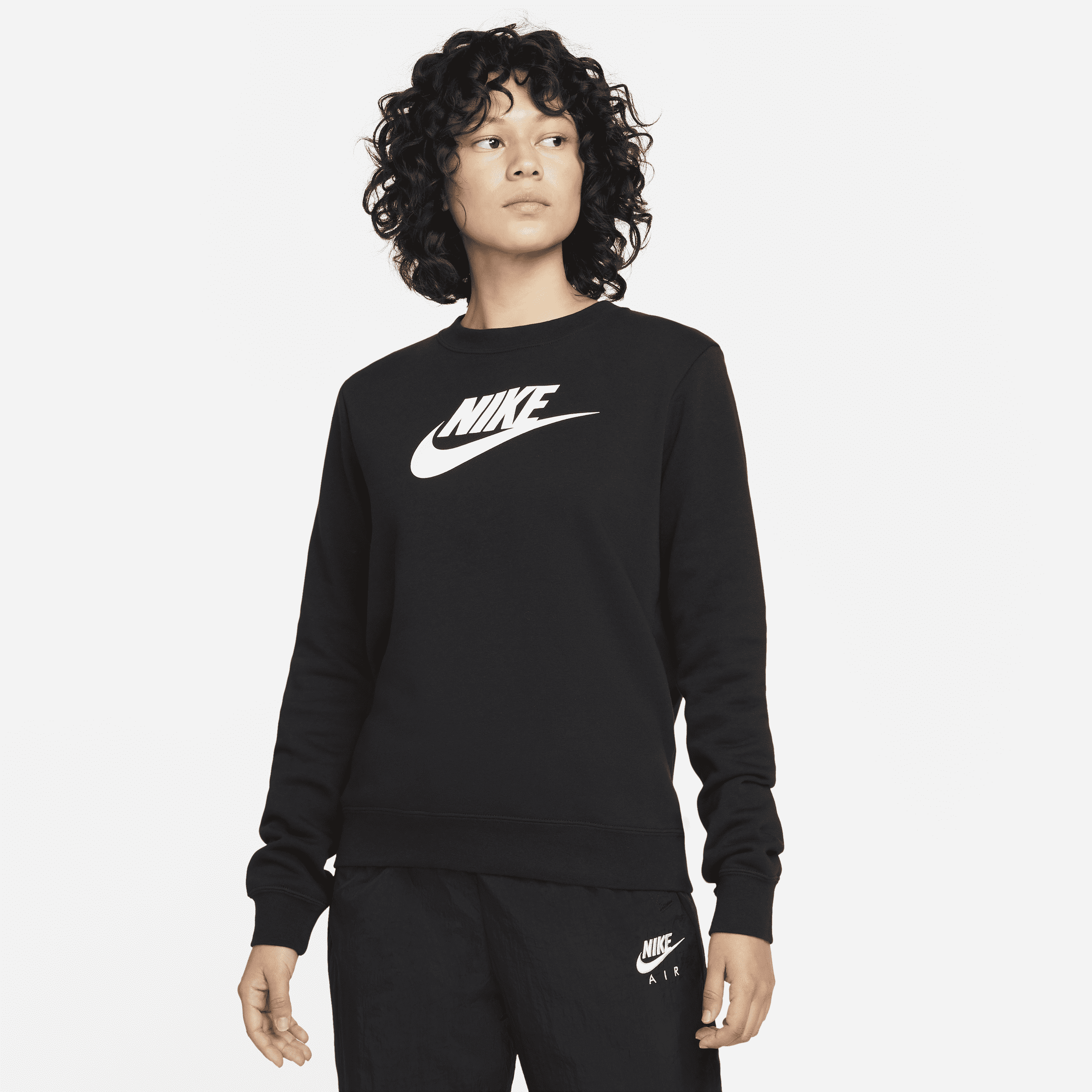 Nike Women's  Sportswear Club Fleece Logo Crew-neck Sweatshirt In Black