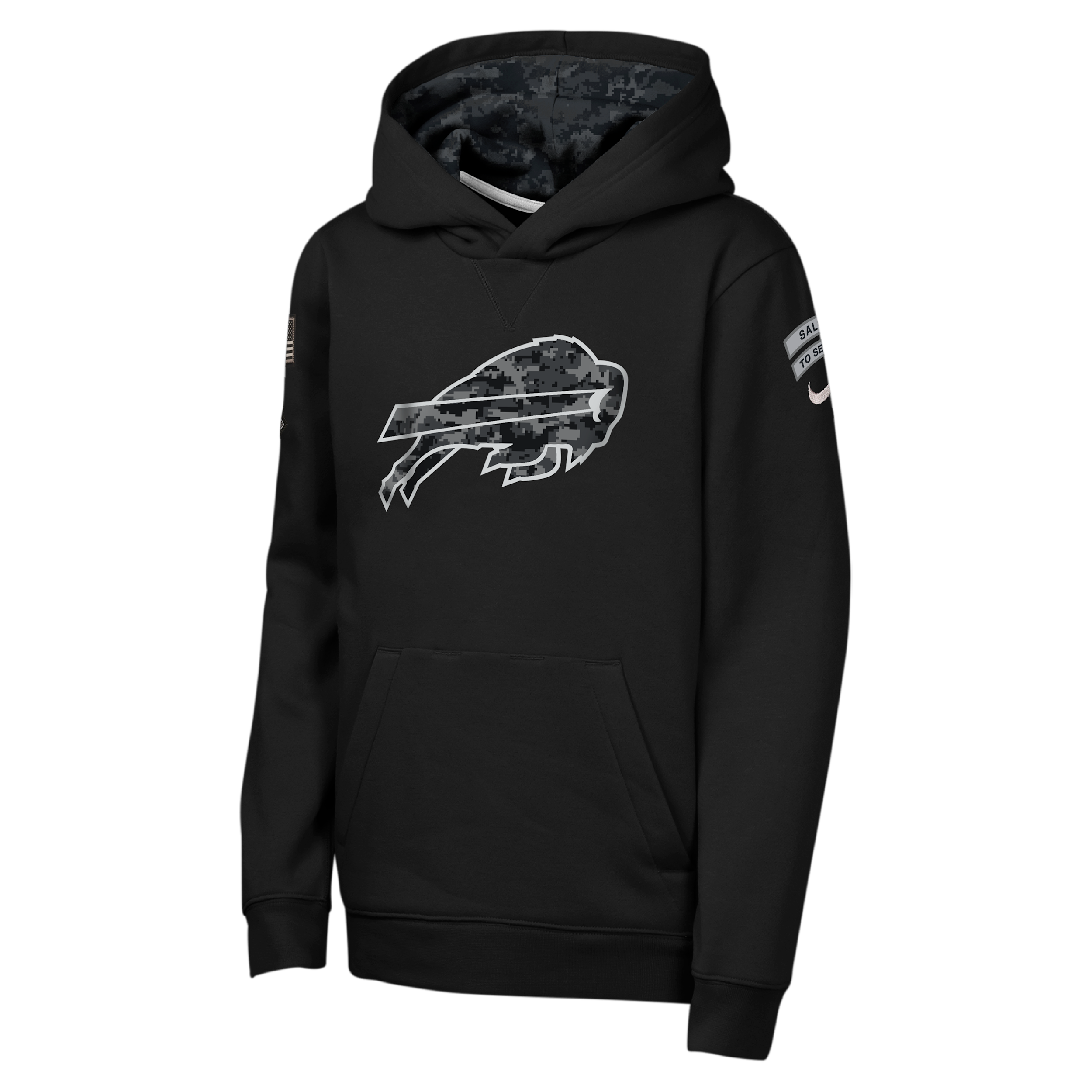 Buffalo Bills Salute to Service Sideline Club Big Kids' Nike NFL Pullover Hoodie in Black | Z1B7NFQ8BIL-NAW
