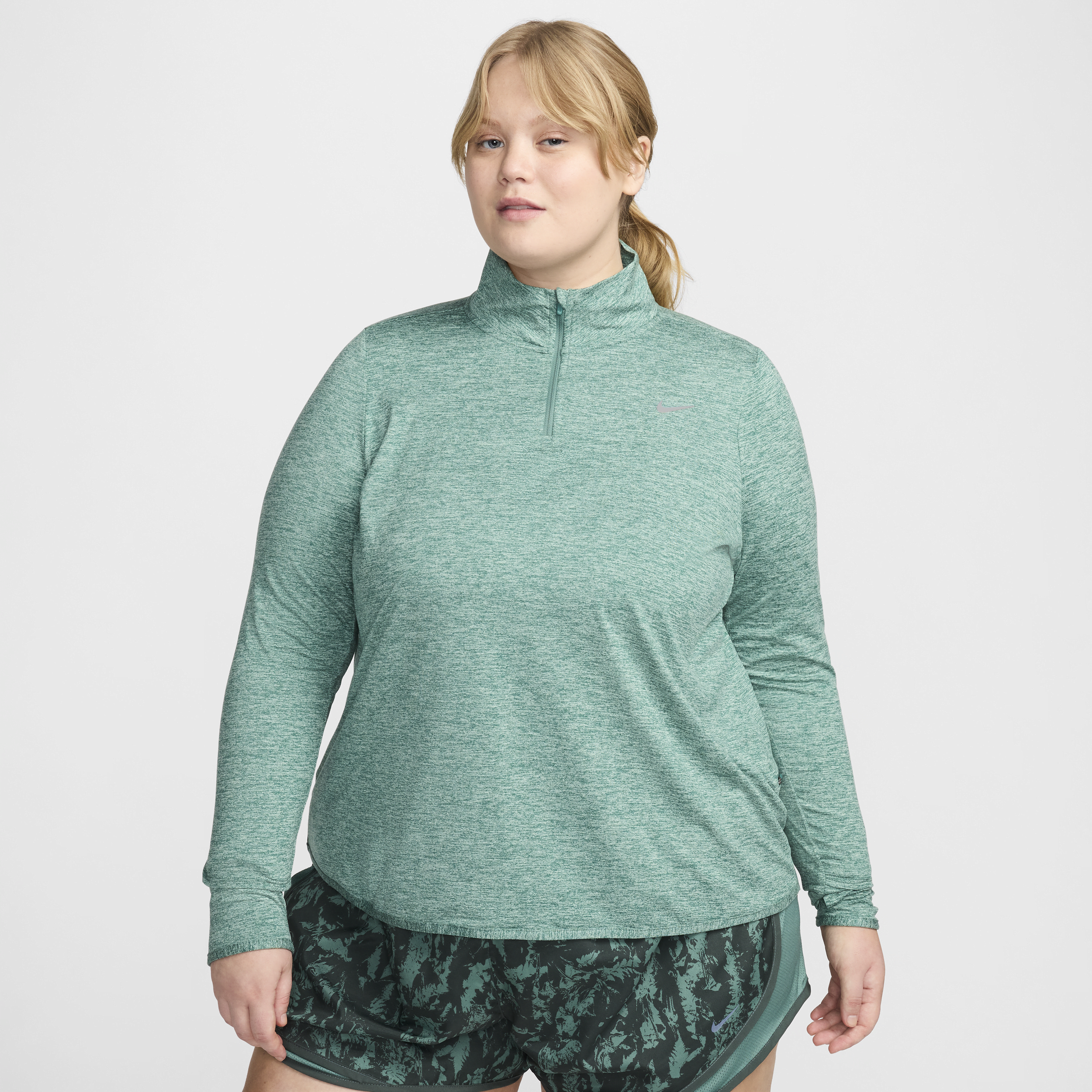 Shop Nike Women's Dri-fit Swift Element Uv 1/4-zip Running Top (plus Size) In Green