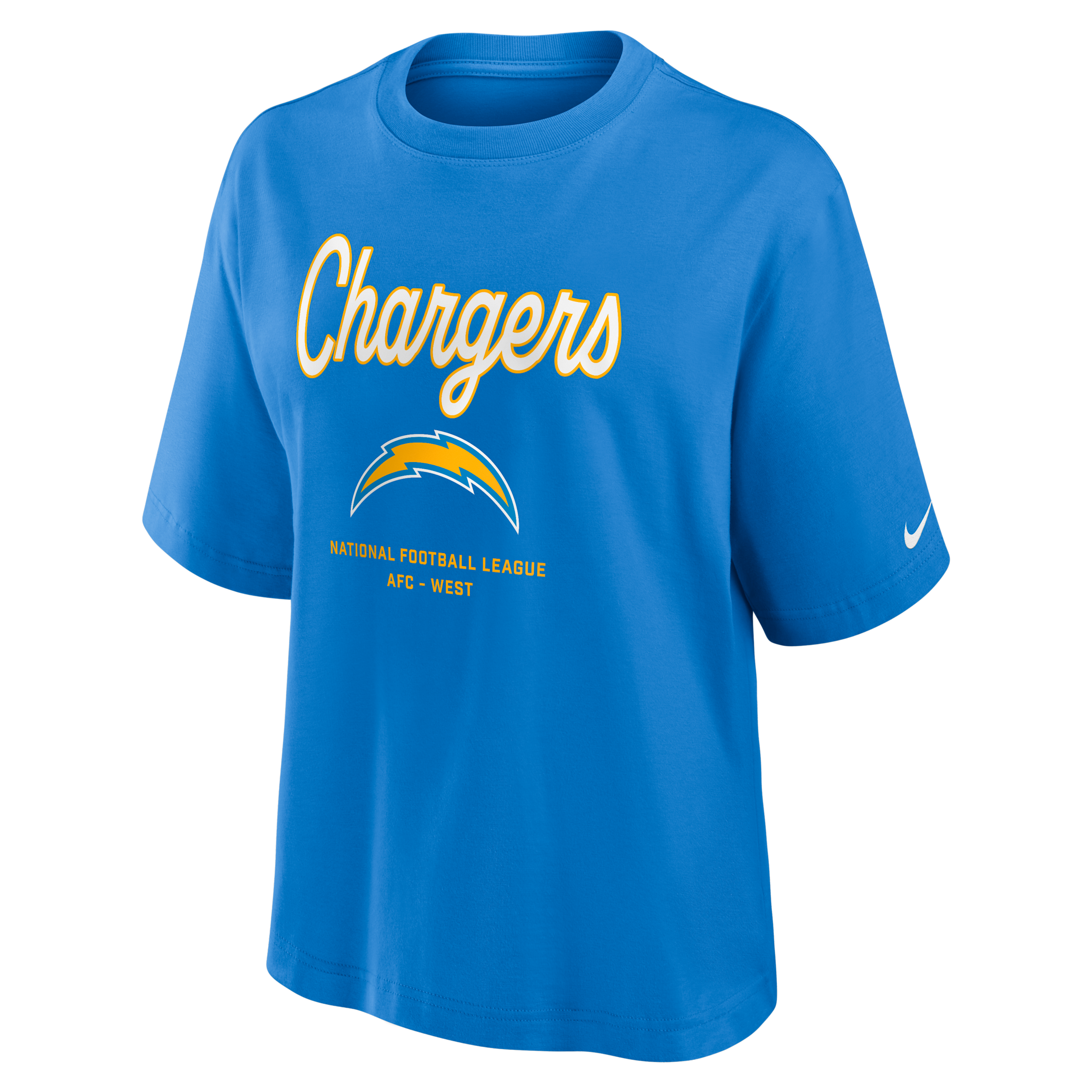 Nike Los Angeles Chargers Essential Script Boxy Women's Nfl T-shirt In Blue