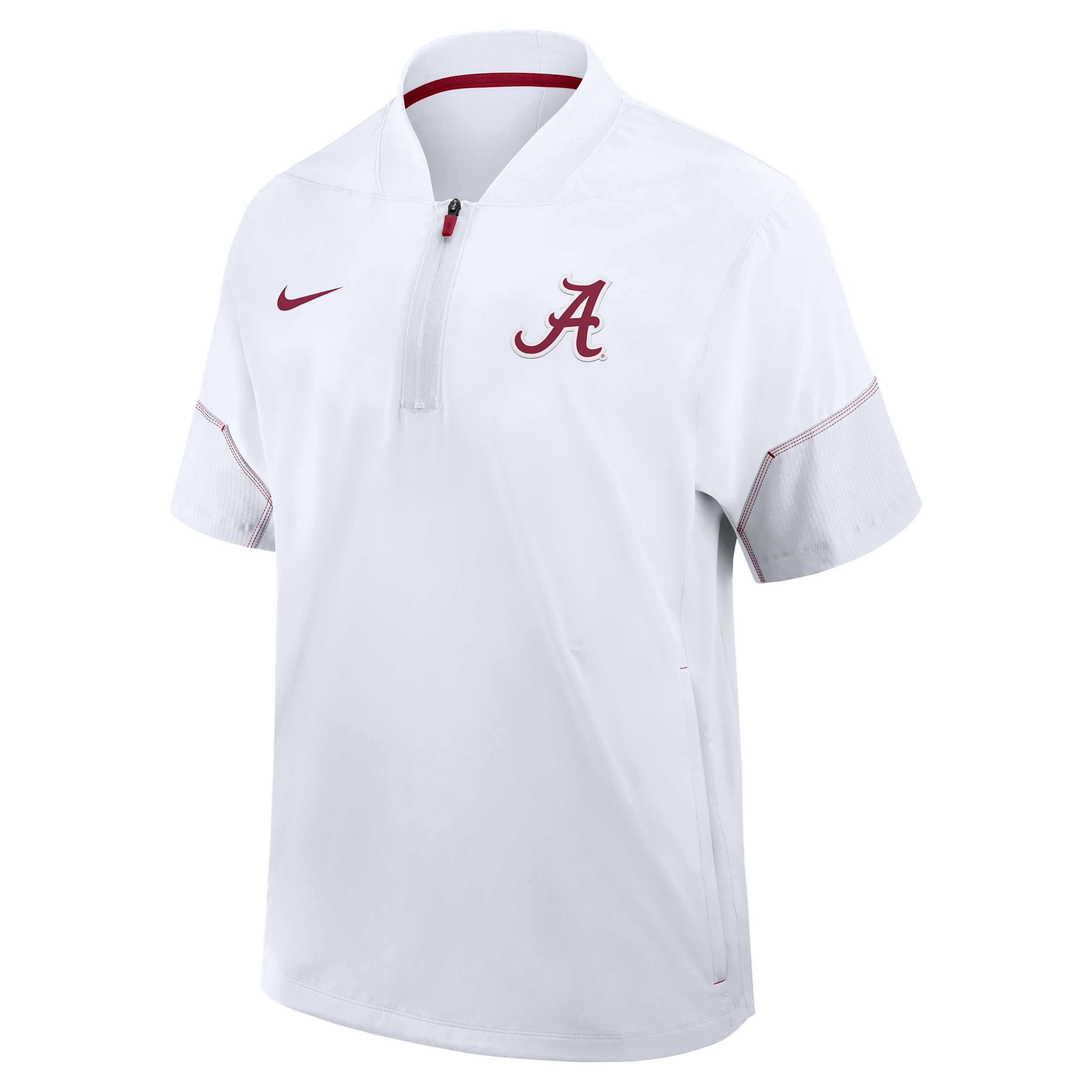 Alabama Sideline Coach Nike Men's College 1/2-Zip Short-Sleeve Hooded Jacket in White | 03BO08DVABN-6XU