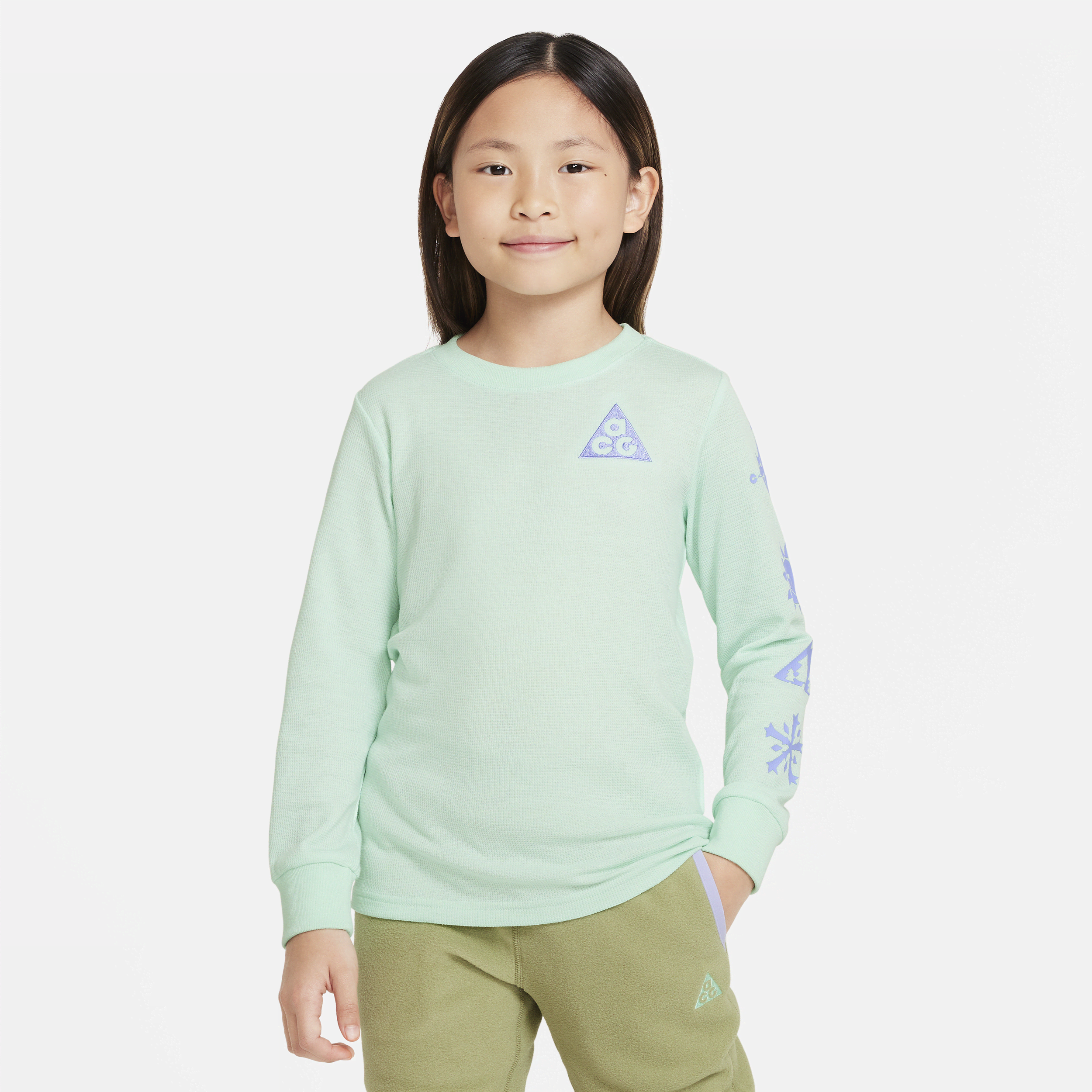 Nike Acg Dri-fit Long Sleeve Waffle Thermal Tee Little Kids' Long Sleeve T-shirt In Green