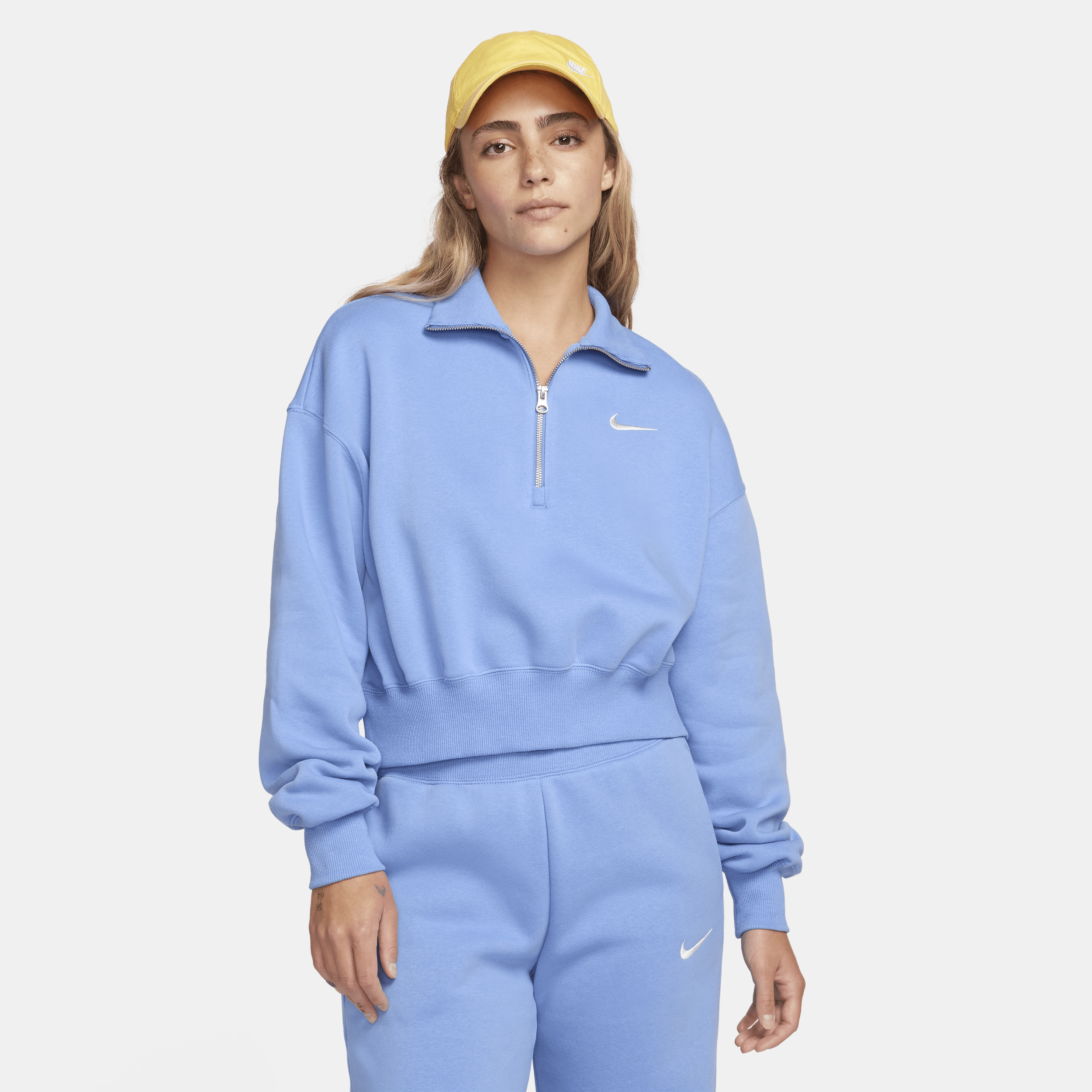 Nike Women's  Sportswear Phoenix Fleece 1/2-zip Cropped Sweatshirt In Blue