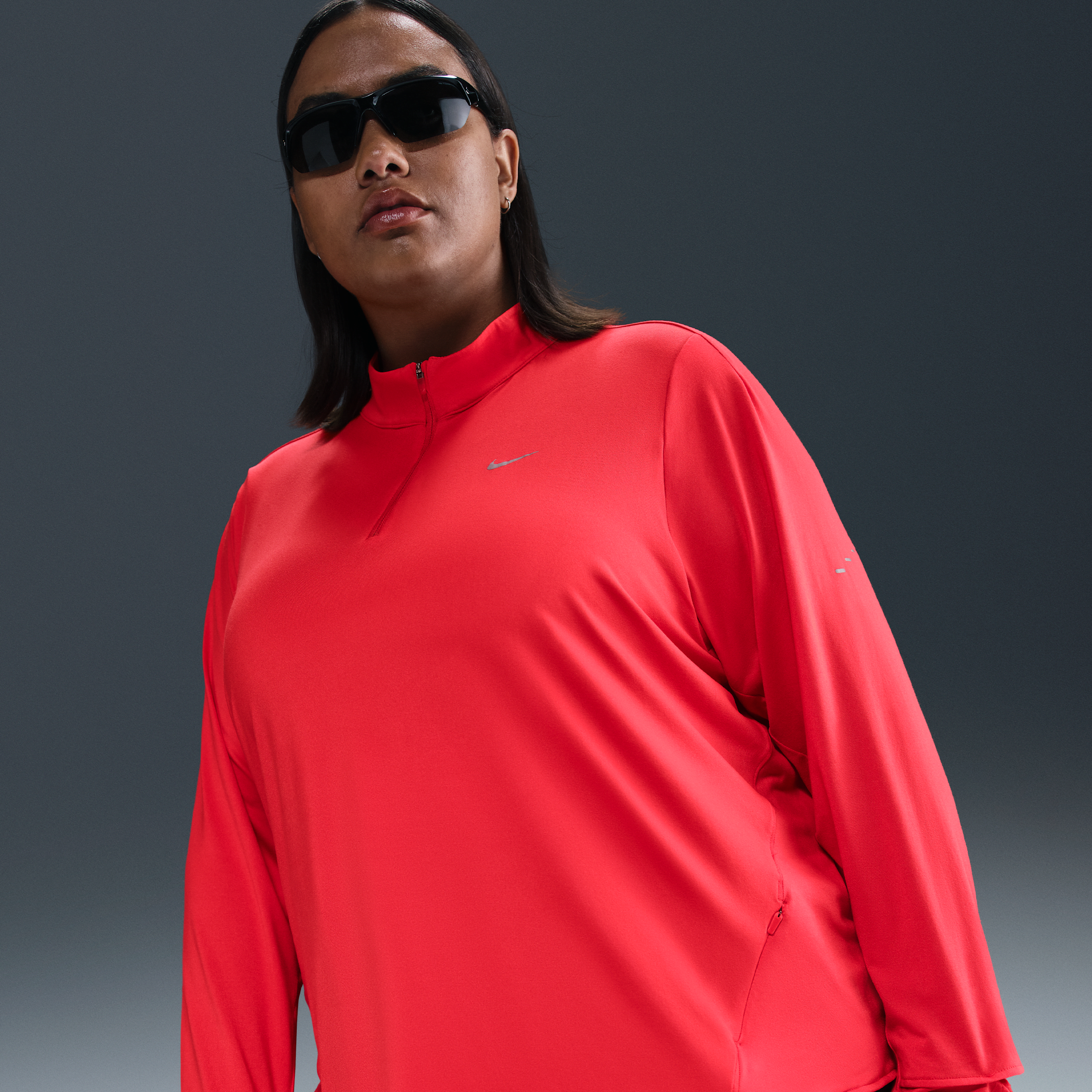 Nike Women's Swift Dri-fit Uv 1/4-zip Running Top (plus Size) In Red