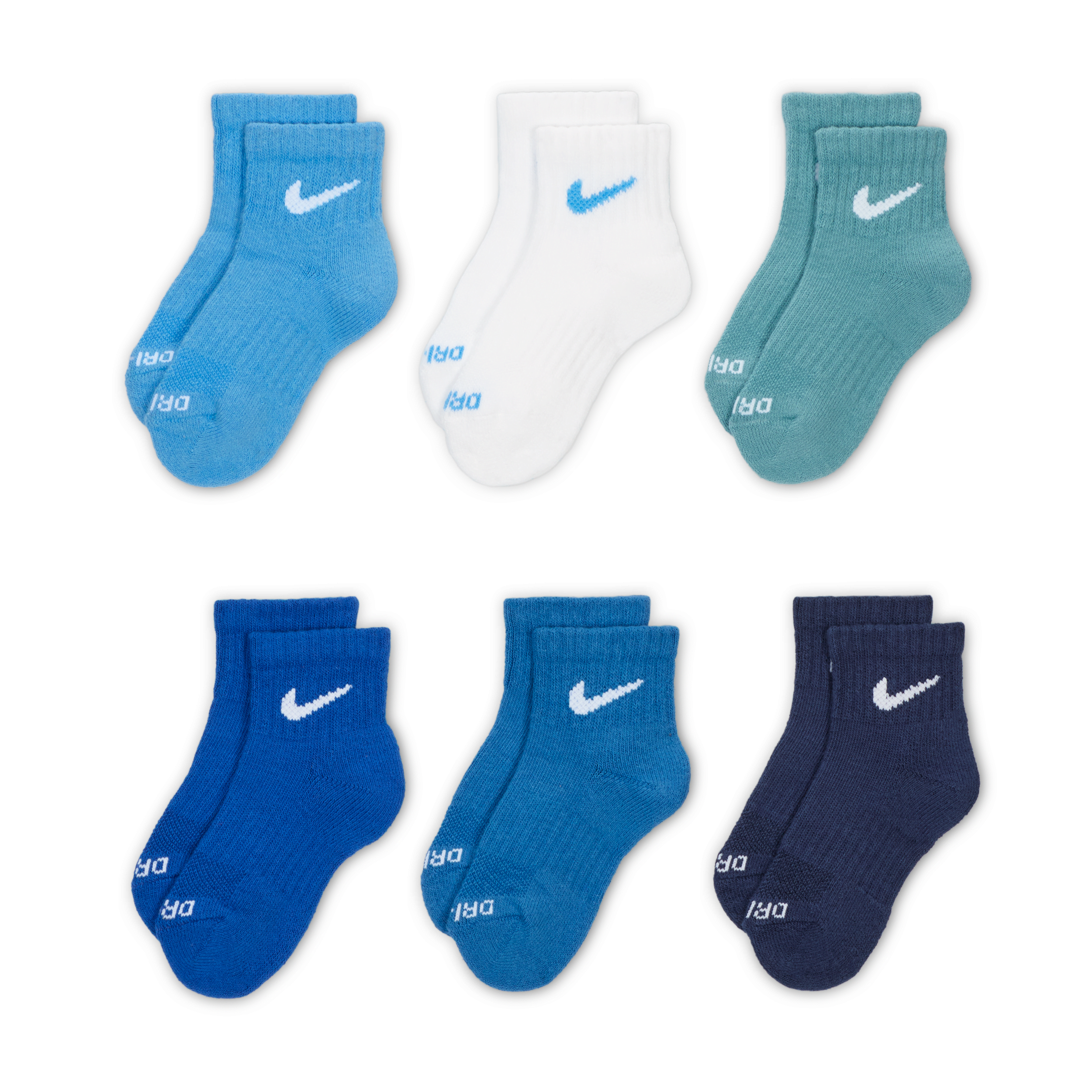 Nike Dri-fit Performance Basics Little Kids' Ankle Socks (6 Pairs) In Blue