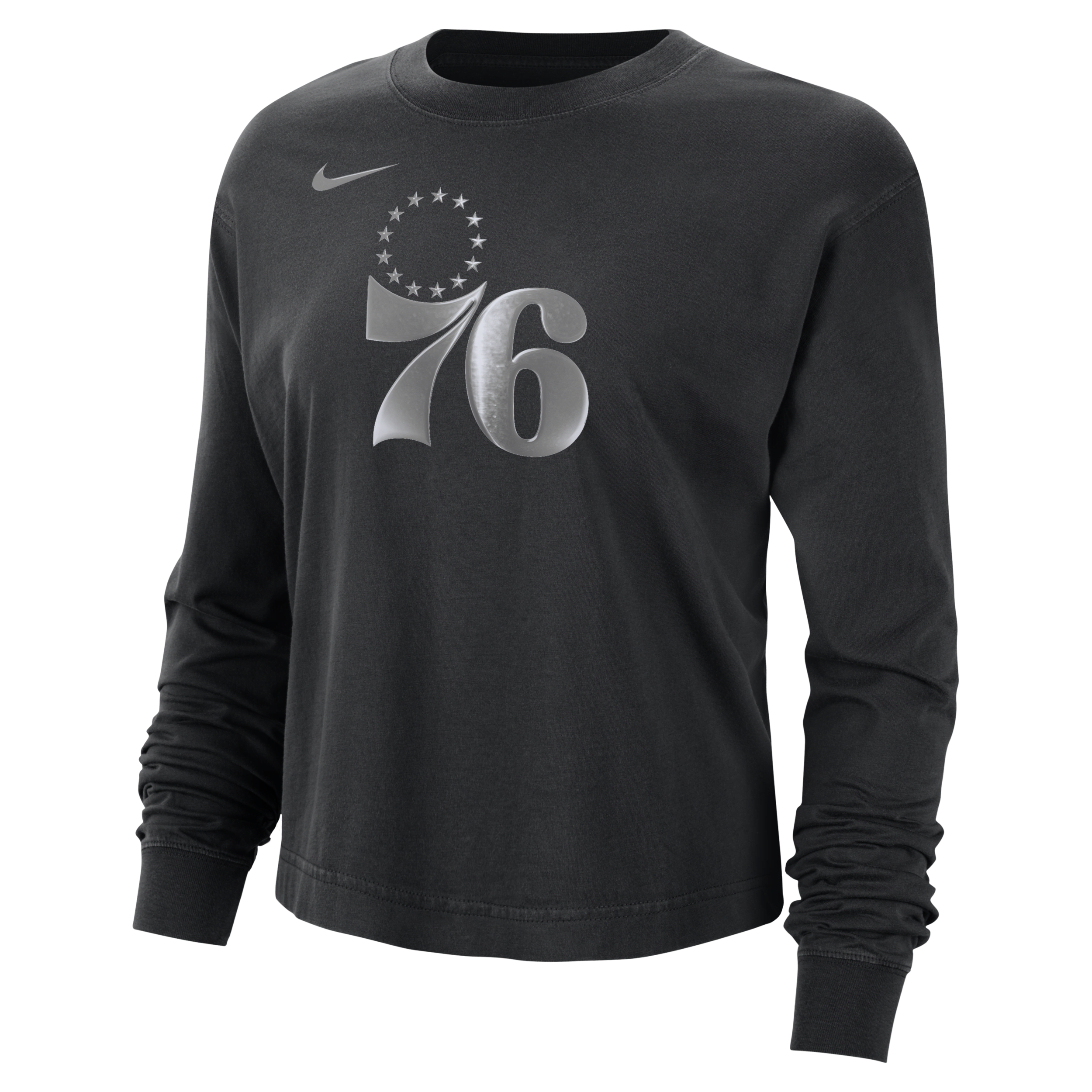 Nike Philadelphia 76ers Courtside Women's Nba Shine Boxy Long-sleeve T-shirt In Black