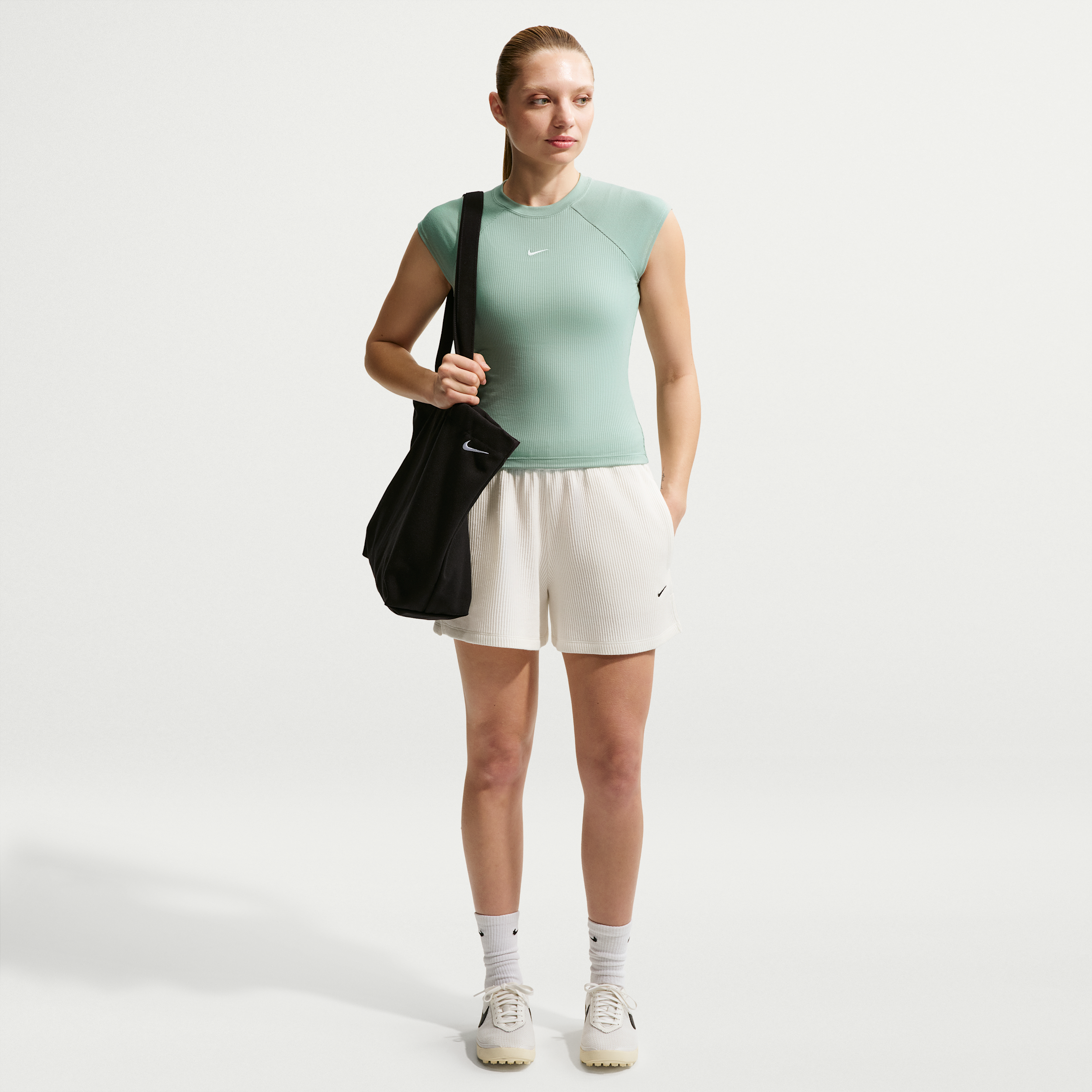 Women's Nike Sportswear Chill Waffle Loose Mid-Rise Shorts in White | IF0579-133