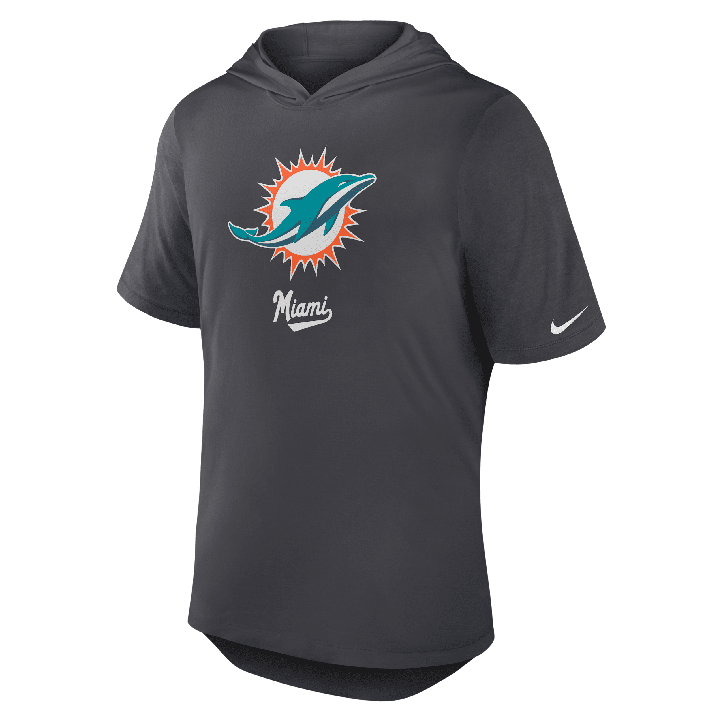 Nike Miami Dolphins Men's Dri-fit Nfl Hooded T-shirt In Gray