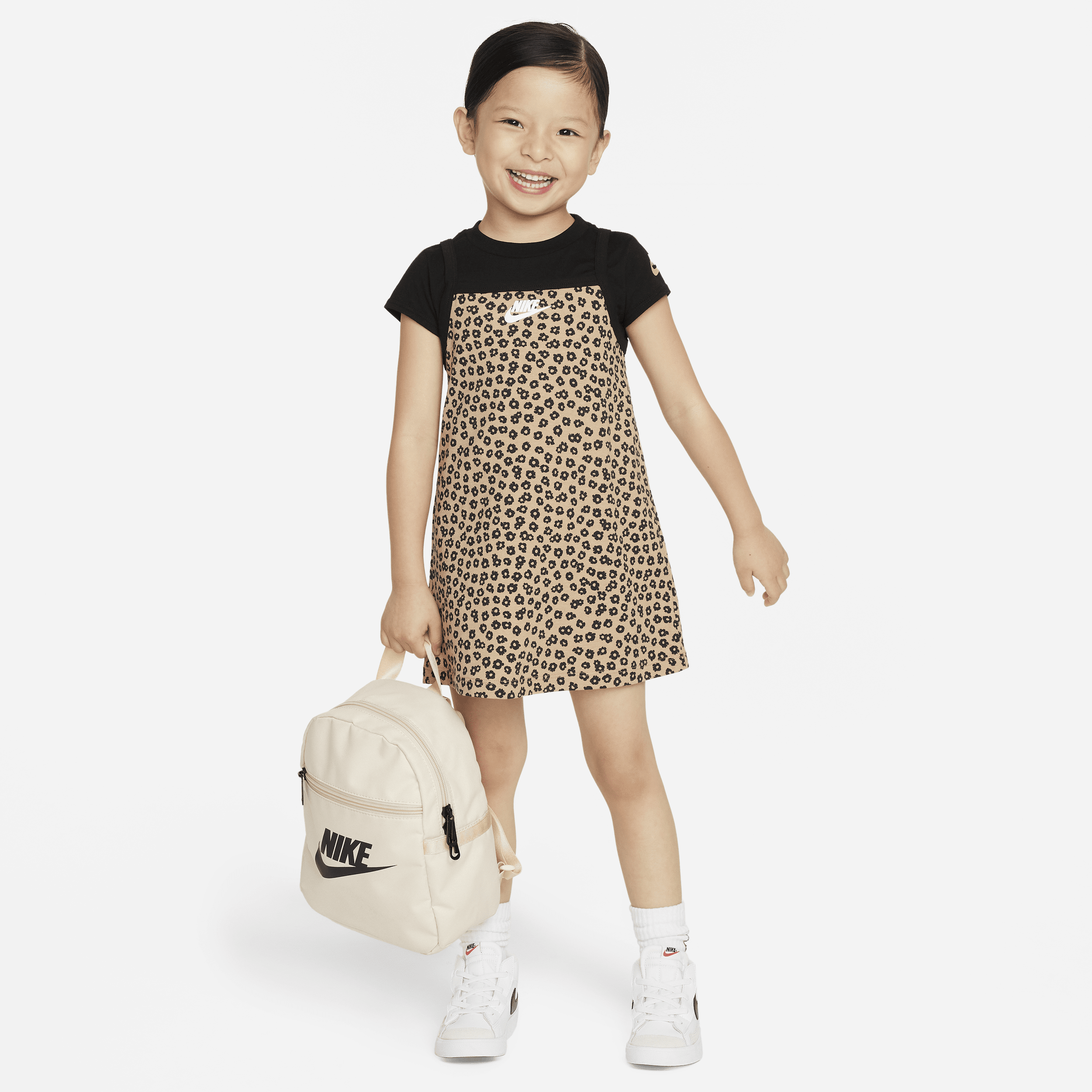 Nike Babies' Floral Toddler 2-piece Dress Set In Brown
