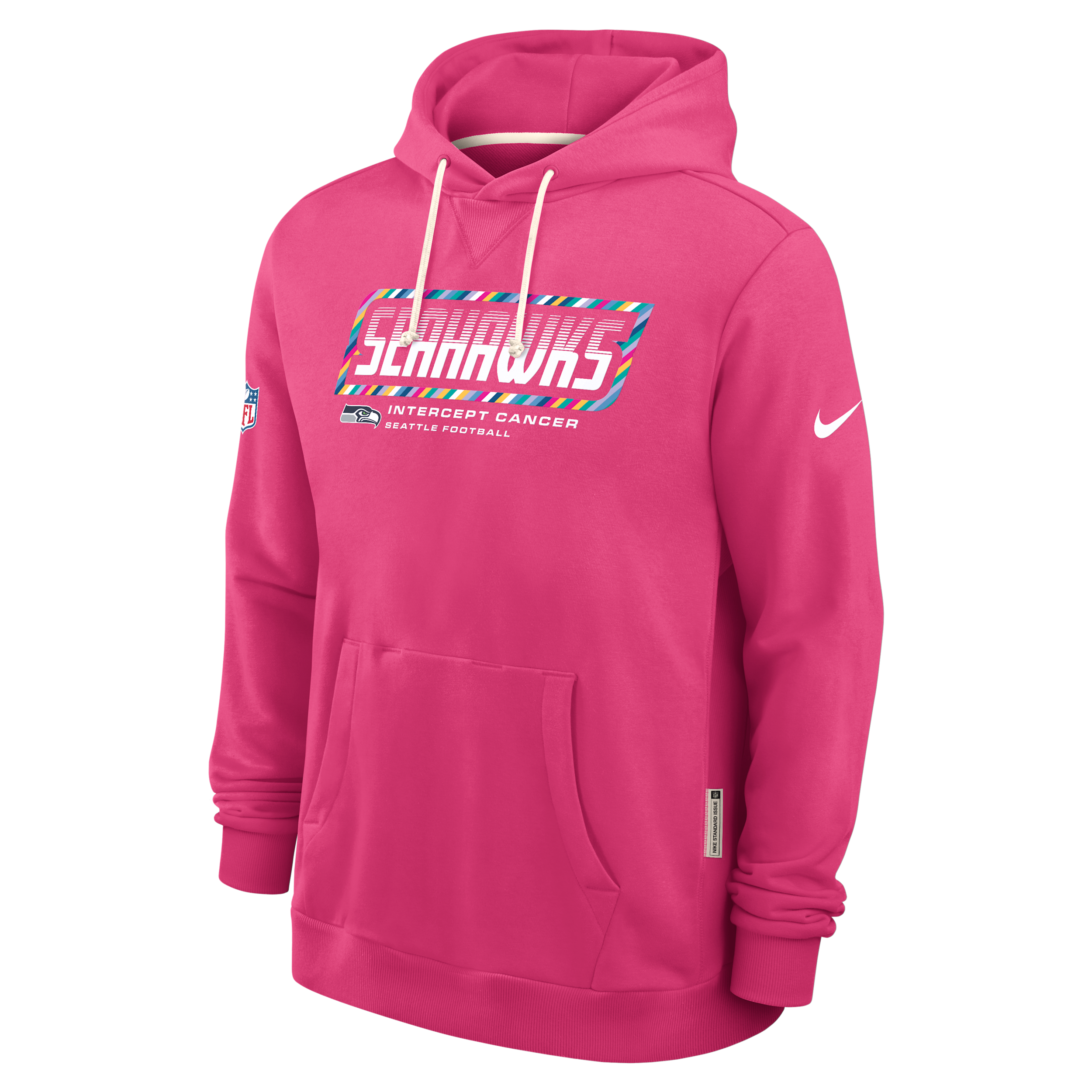 Seattle Seahawks Crucial Catch Sideline Standard Issue Nike Men's Dri-FIT NFL Pullover Hoodie in Pink | 03AZ68XZUU-F9R