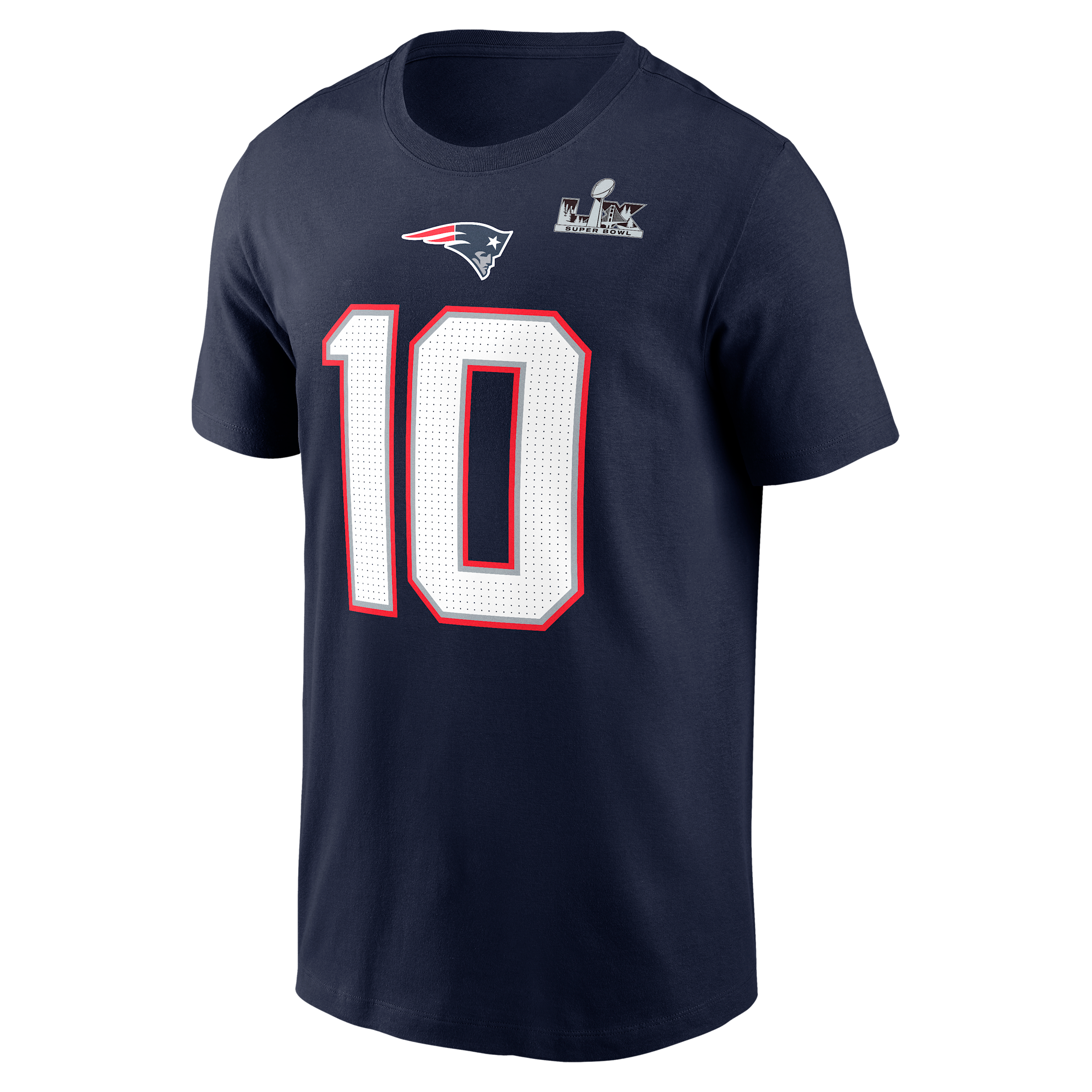 Drake Maye New England Patriots Super Bowl LX Nike Men's NFL T-Shirt in Blue | N19941SF8K-7PS