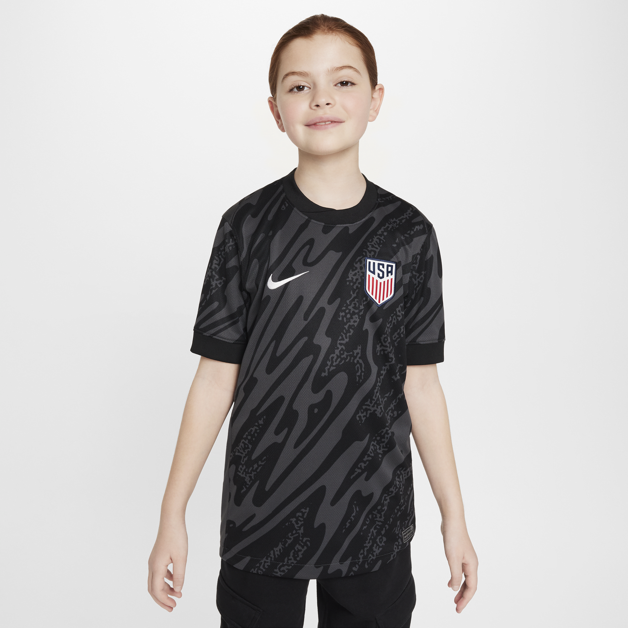 Shop Nike Usa 2024 Stadium Goalkeeper Big Kids'  Dri-fit Soccer Short-sleeve Replica Jersey In Black