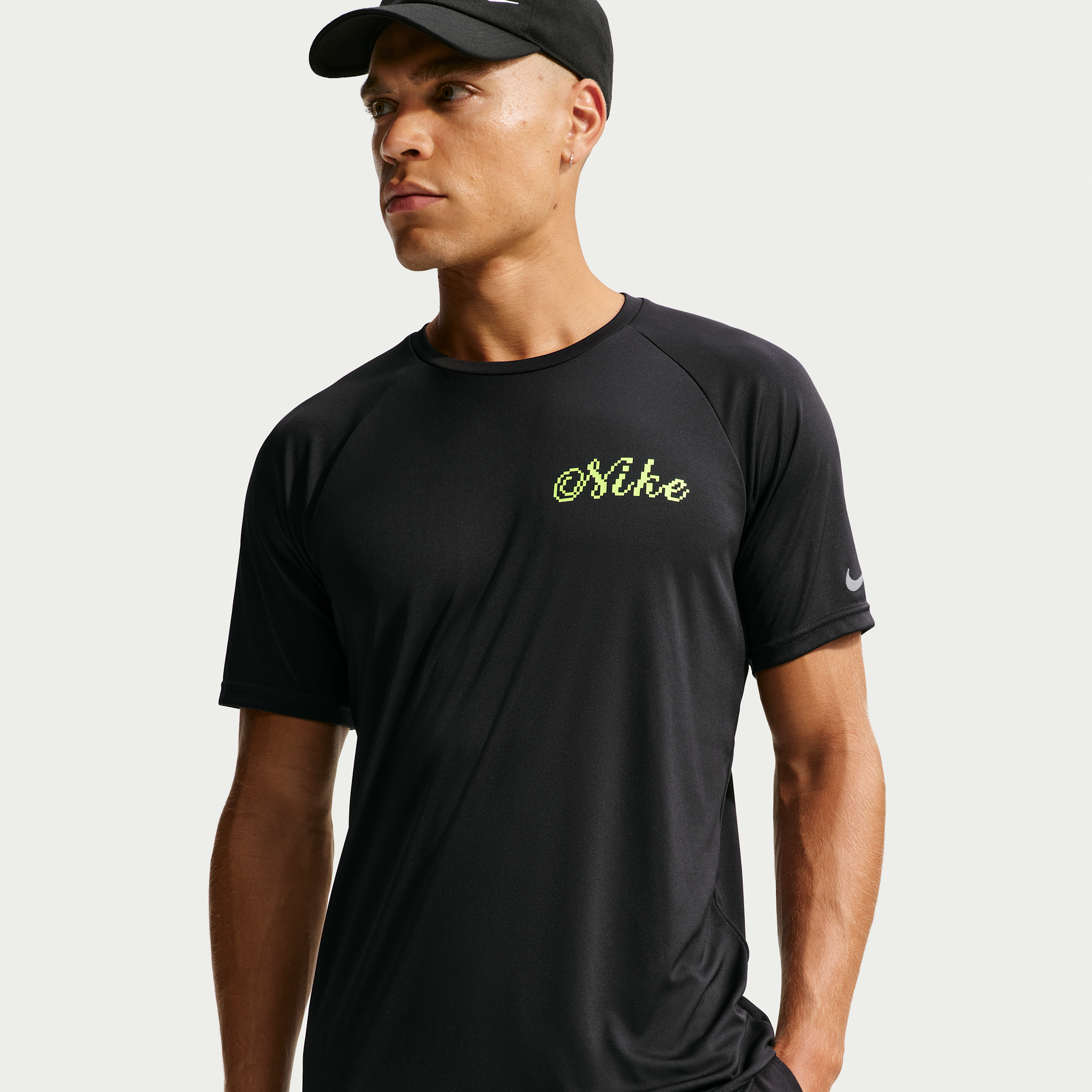 Nike Men's Swim Hydroguard Dri-FIT UV Short Sleeve Top in Black | NESSG561-001