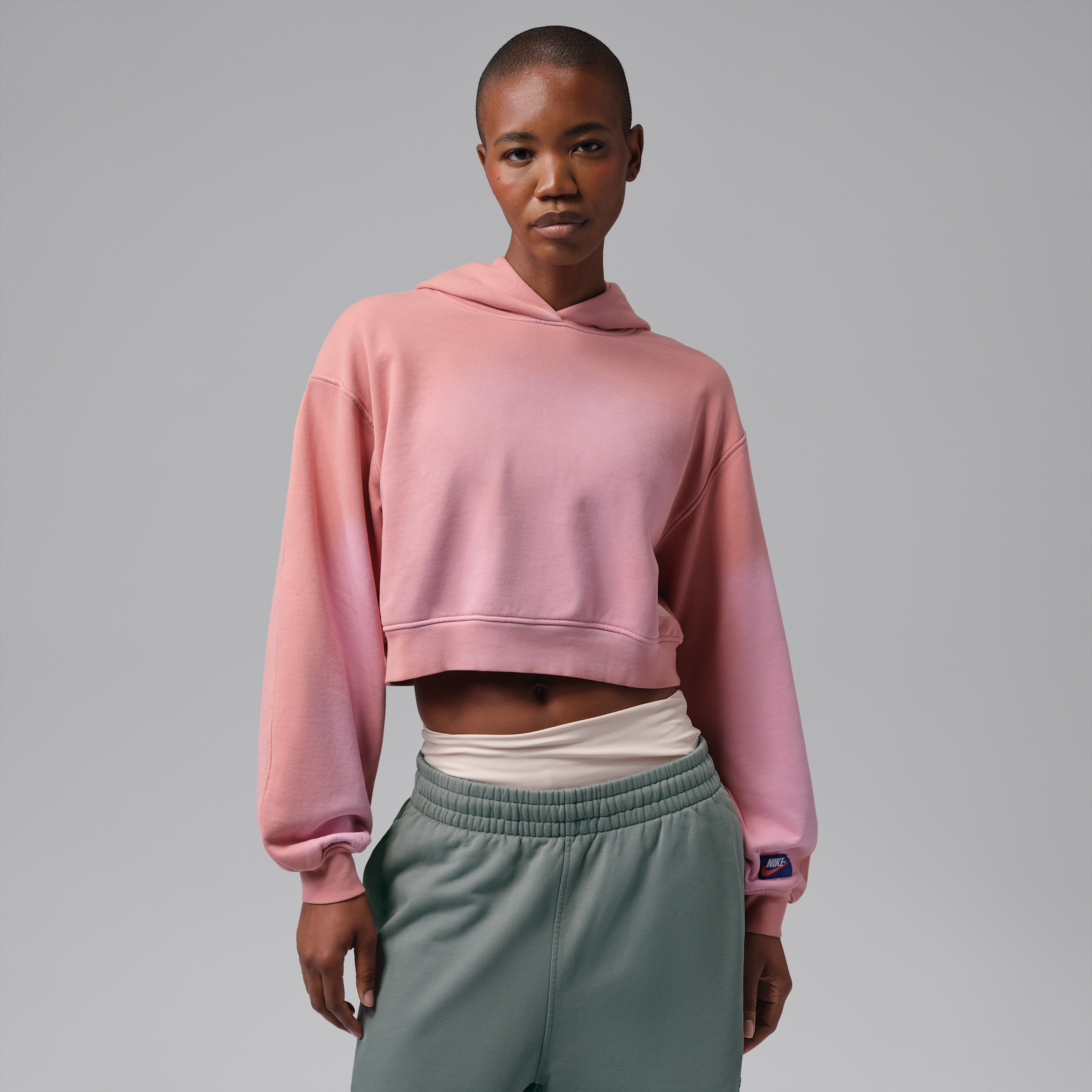 Women's Jordan Flight Fleece Mid Layer Cropped Hoodie in Pink | IV5330-685