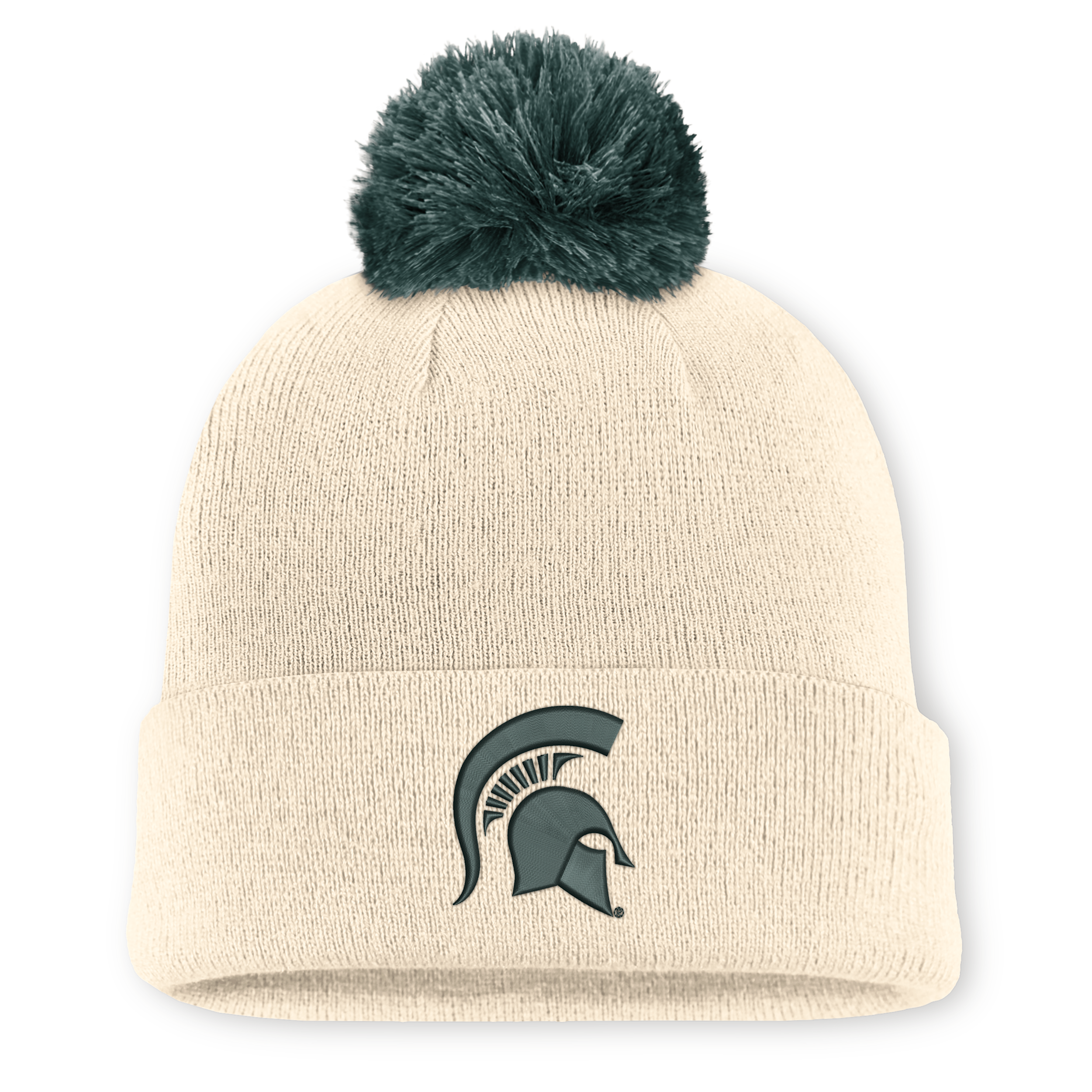 Men's and Women's Nike Natural Michigan State Spartans Campus Prep Script Cuffed Knit Hat with Pom - Natural, Forest Green