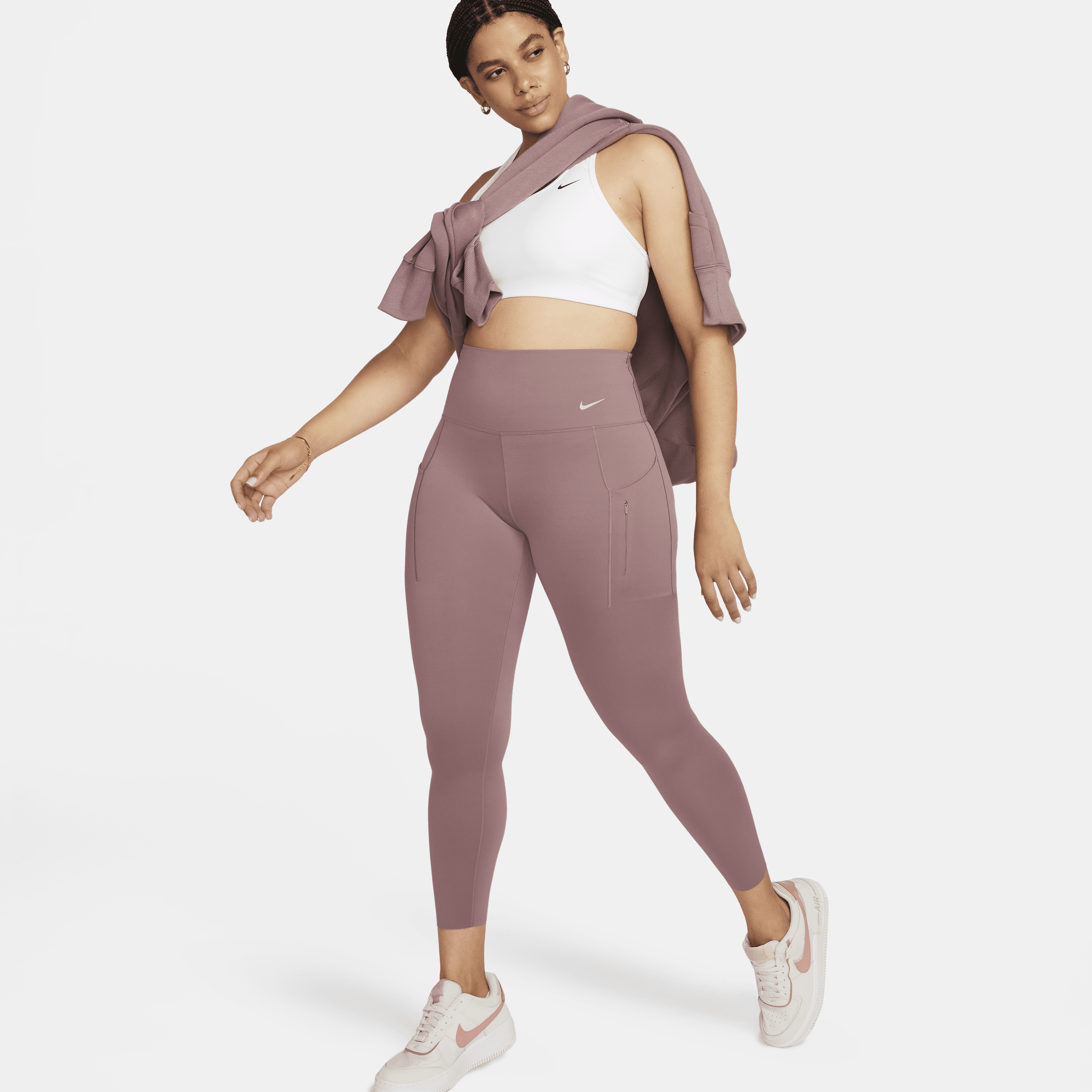 Shop Nike Women's Go Firm-support High-waisted 7/8 Leggings With Pockets In Purple