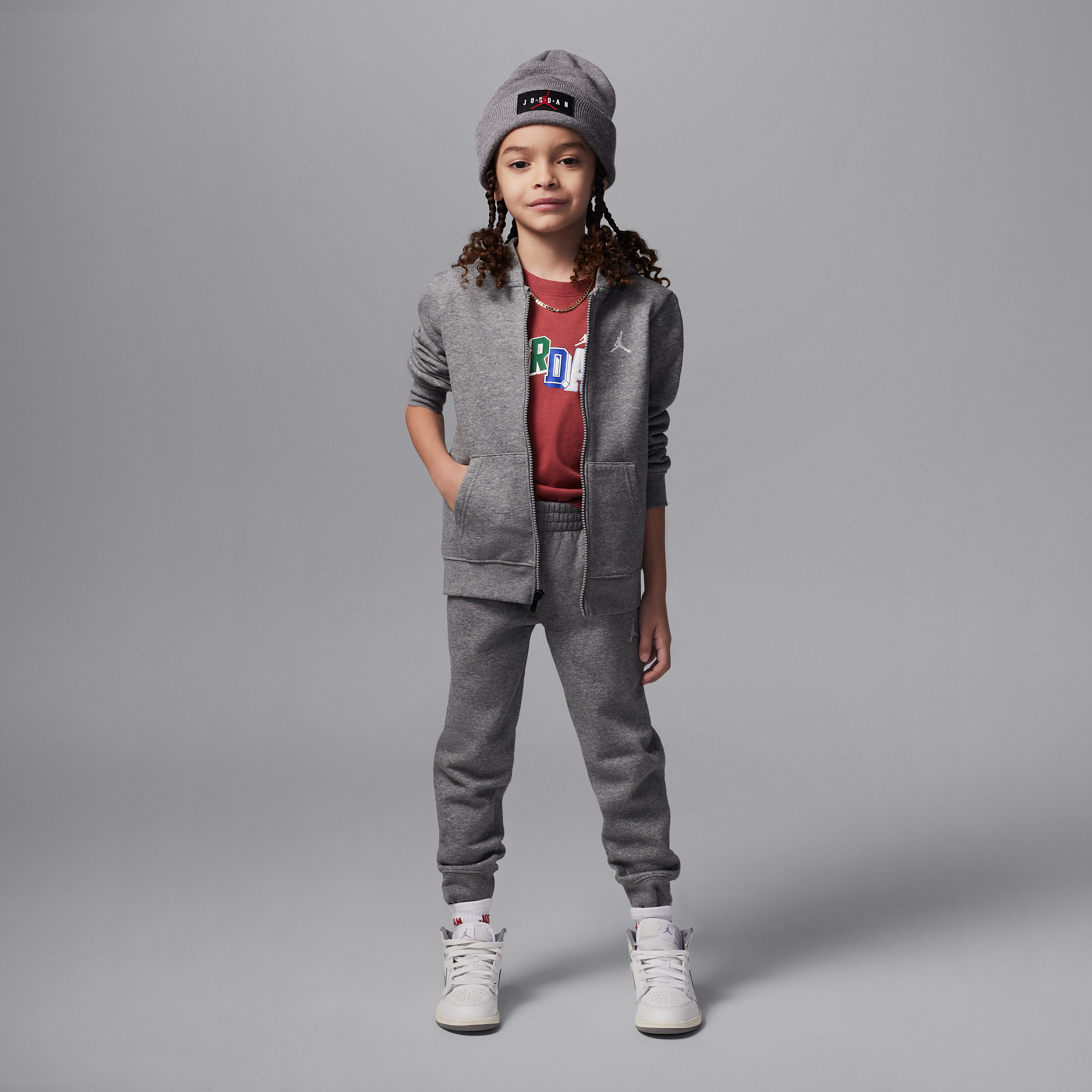 Jordan Brooklyn Fleece Little Kids' 2-piece Full-zip Hoodie Set In Grey