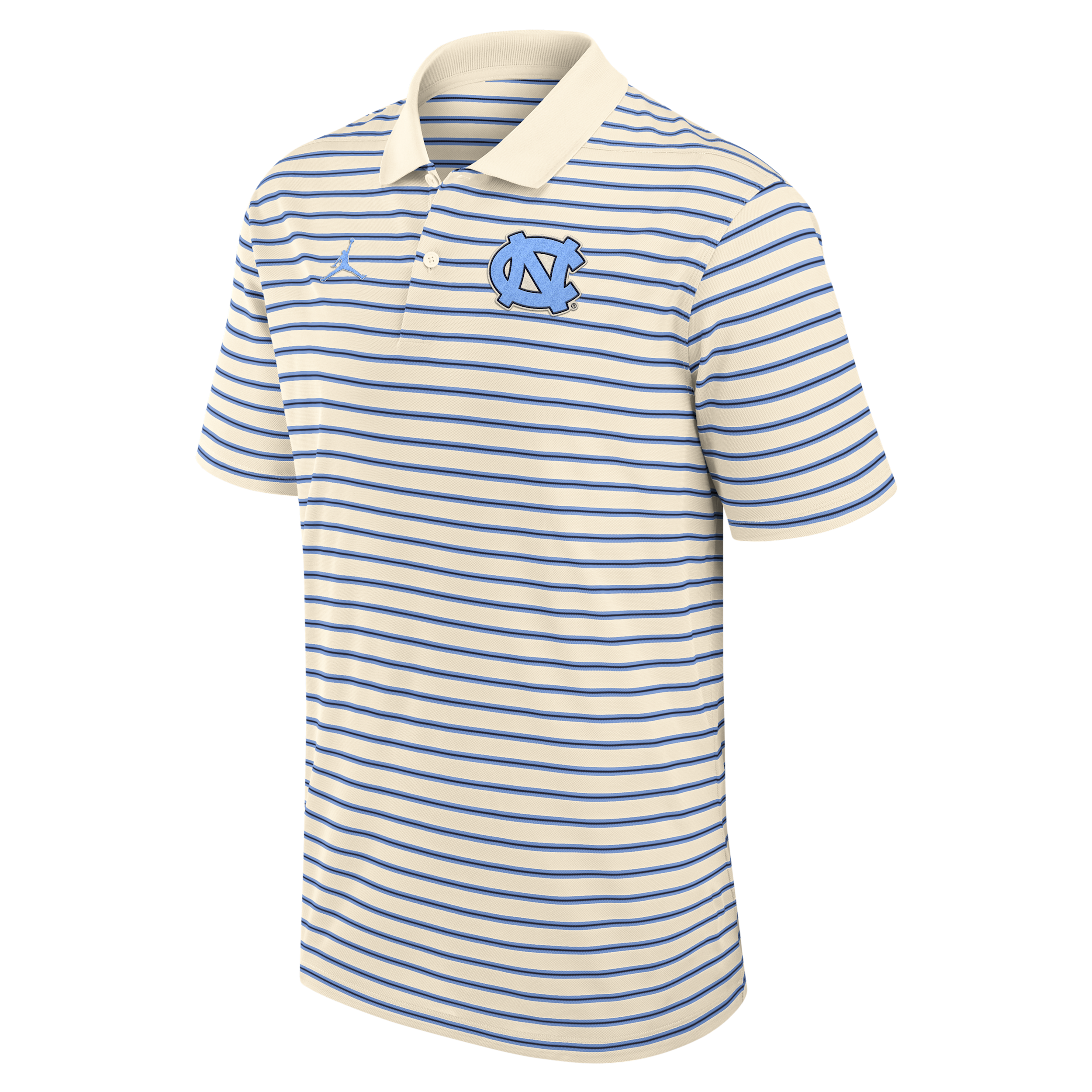 Jordan Men's Tan/Carolina Blue North Carolina Tar Heels Striped Primary Logo Performance Polo Shirt - Tan, Light Blue