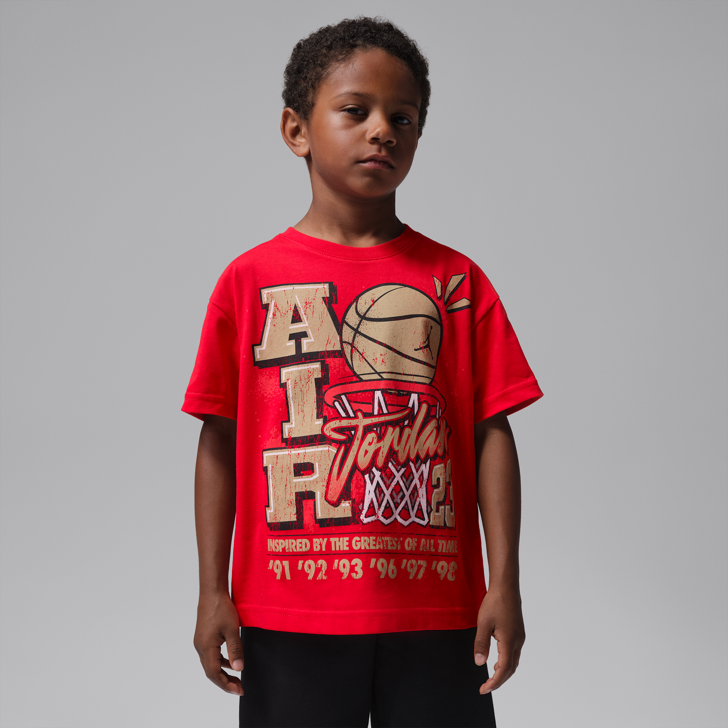 Jordan Little Kids' Retro Hoop Distressed Graphic T-Shirt in Red | 85G207-U10