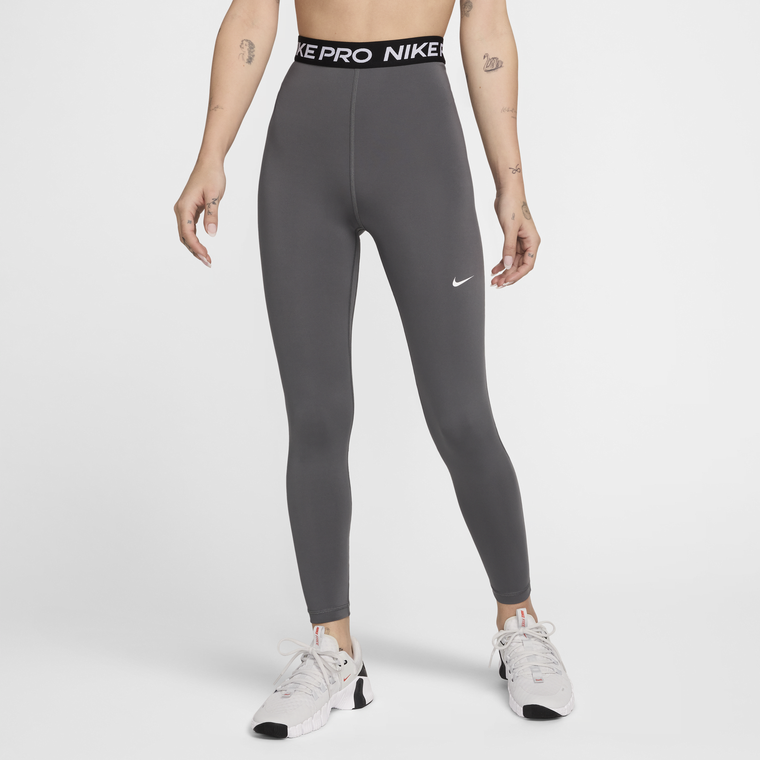 Shop Nike Women's  Pro High-waisted 7/8 Mesh-paneled Leggings In Grey