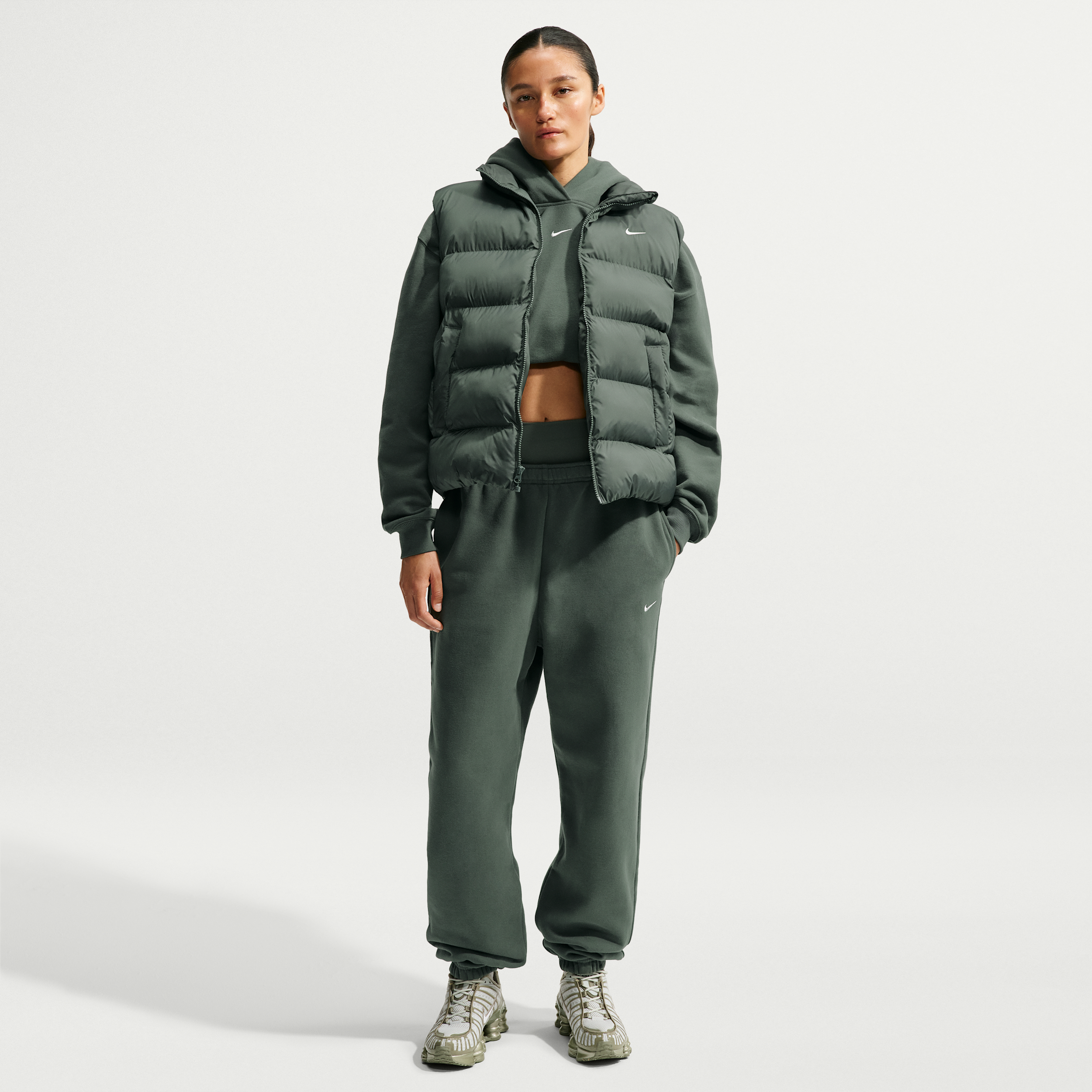 Nike Women's Studio Fleece Medium Weight High-Rise Oversized Cuffed Pants in Green | IM8074-303