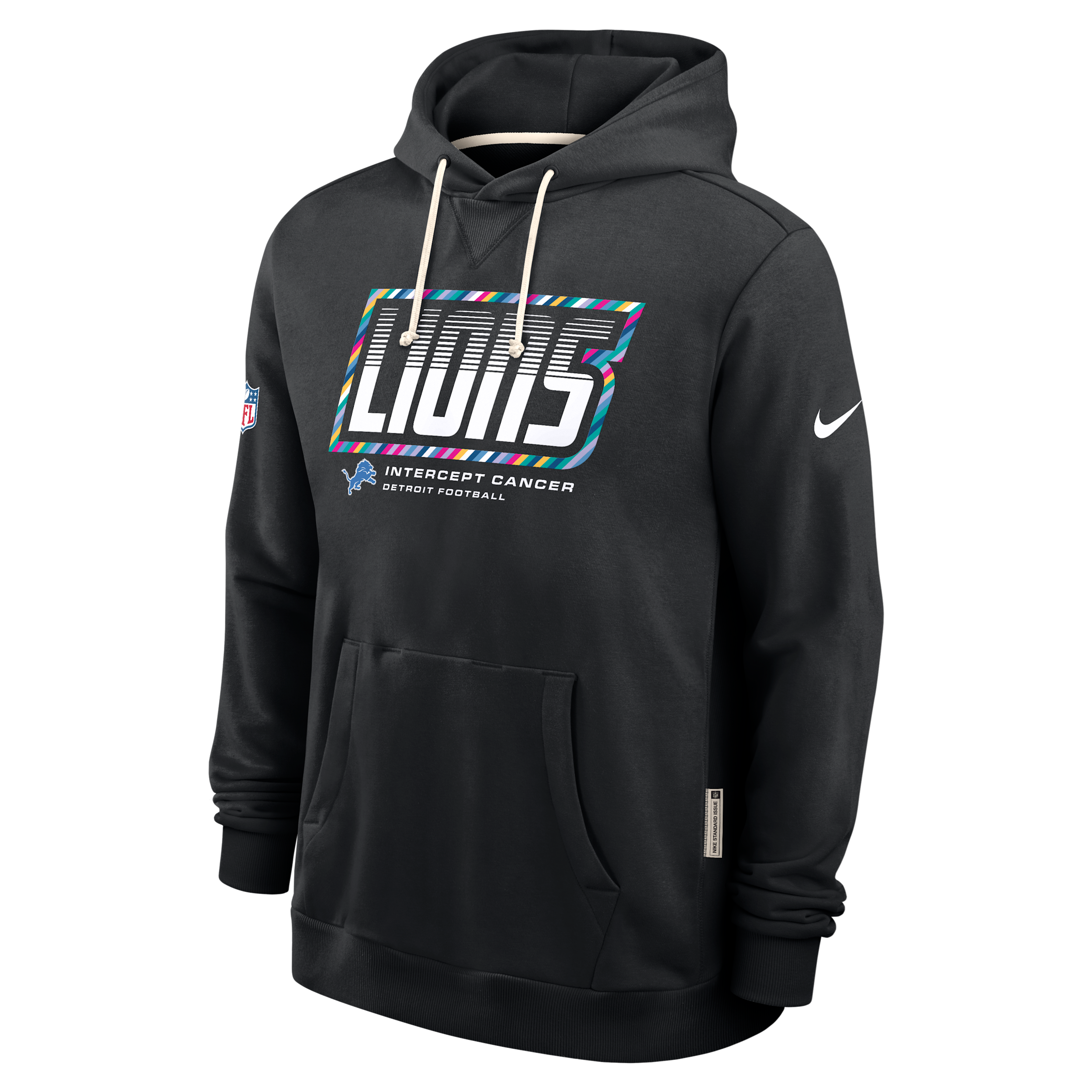Detroit Lions Crucial Catch Sideline Standard Issue Nike Men's Dri-FIT NFL Pullover Hoodie in Black | 03AZ00AZUB-F9R
