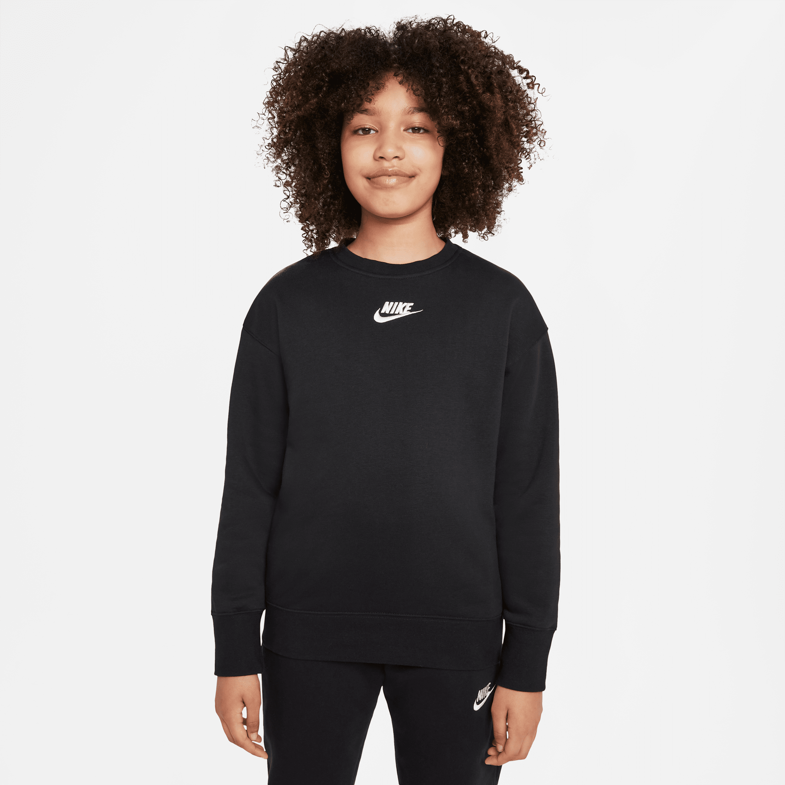 Nike Sportswear Club Fleece Big Kids' (Girls') Crew Sweatshirt in Black | DD7473-010