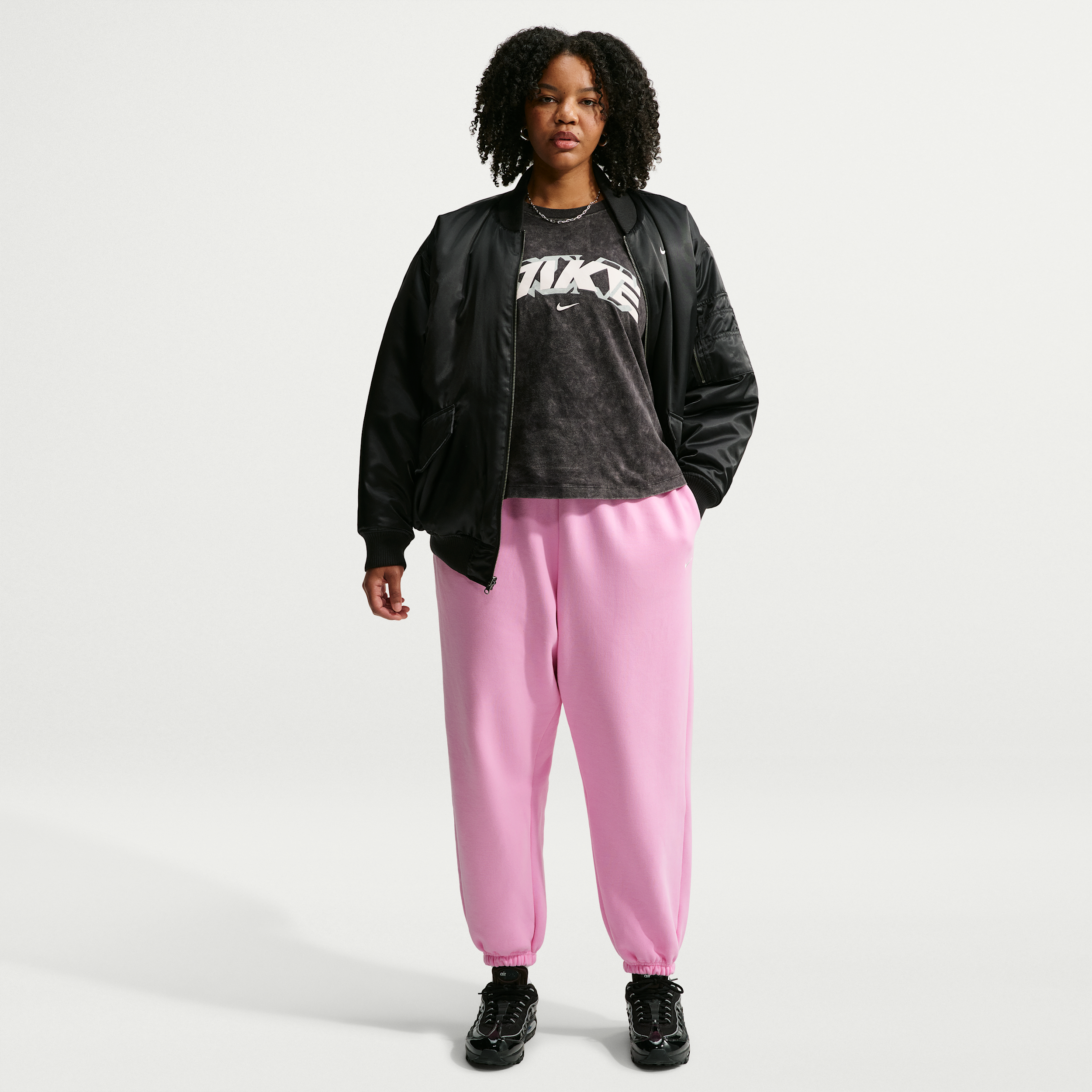 Nike Women's Studio Fleece Medium Weight Oversized High-Rise Cuffed Pants (Plus Size) in Pink | IW4767-621