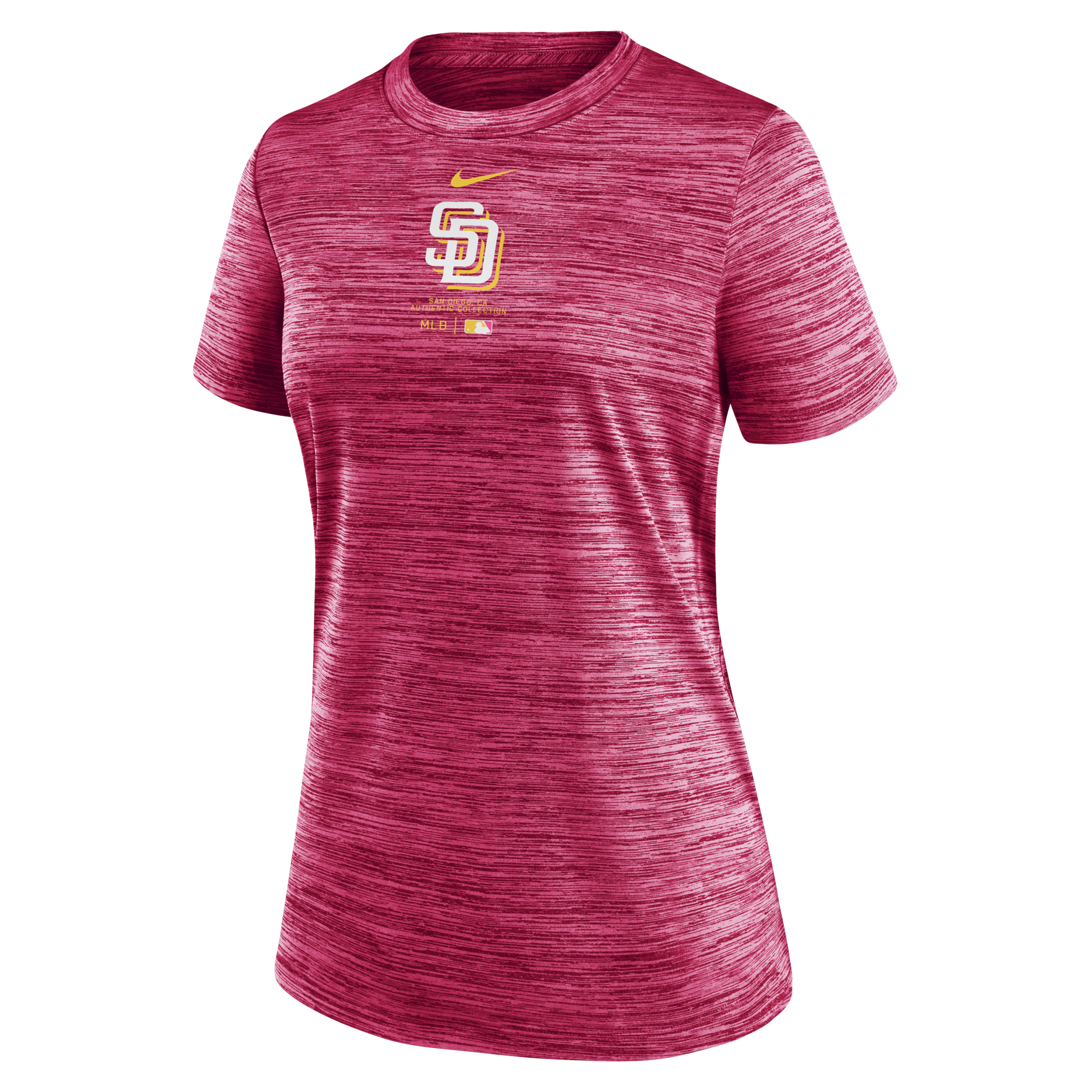 NIKE SAN DIEGO PADRES AUTHENTIC COLLECTION CITY CONNECT PRACTICE VELOCITY  WOMEN'S DRI-FIT MLB T-SHIRT,1015646627