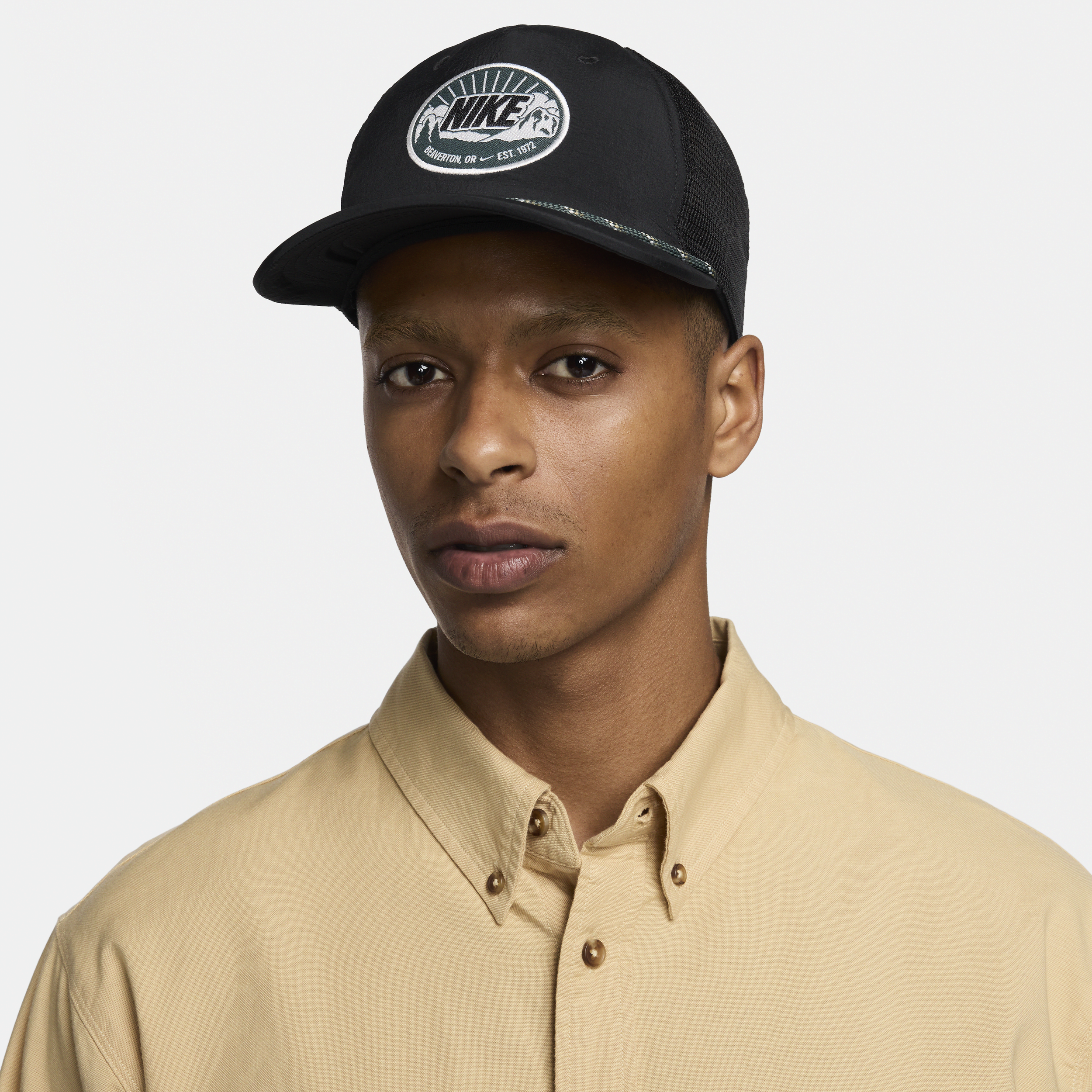 Shop Nike Unisex Rise Structured Curved Bill Cap In Black