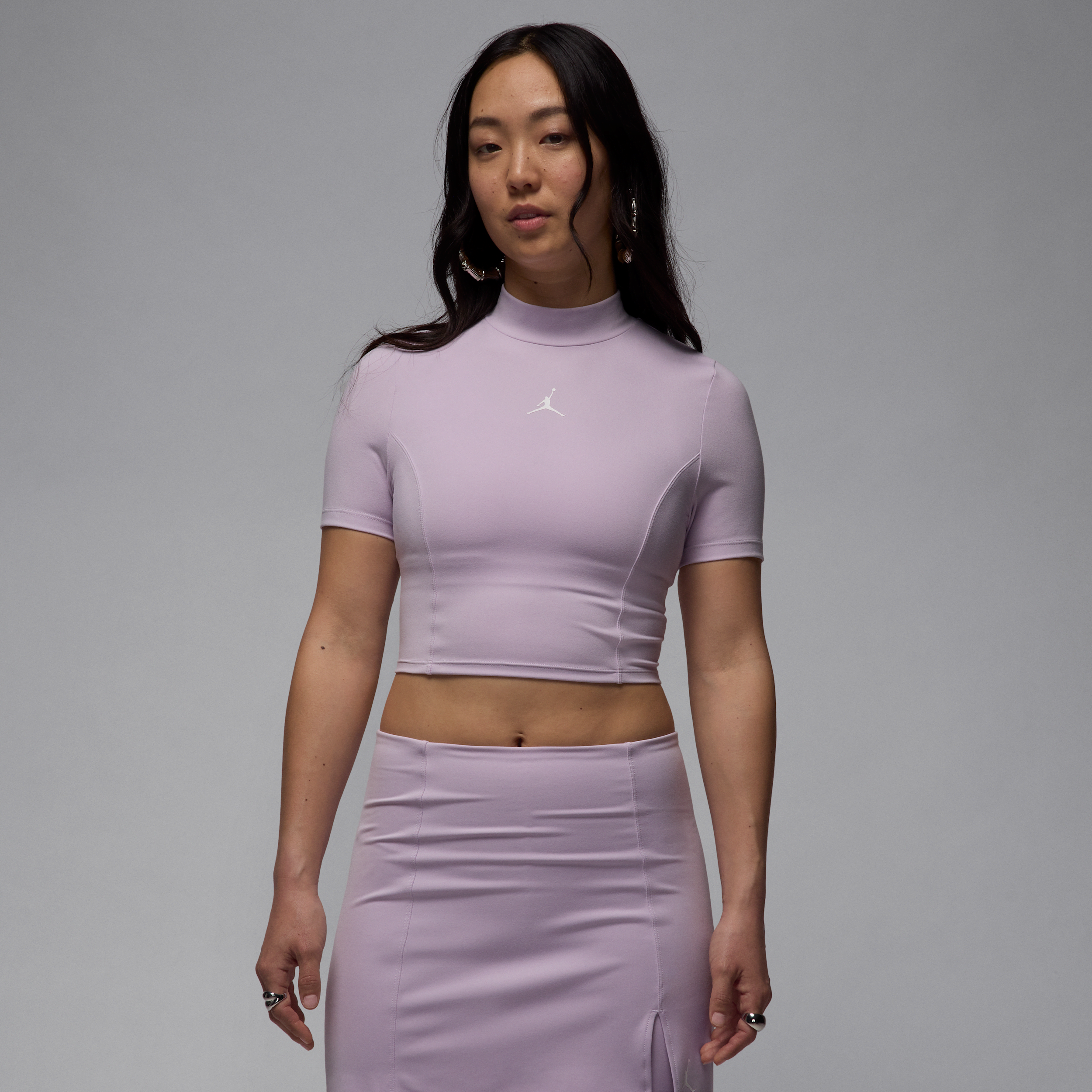 Shop Jordan Women's Short-sleeve Knit Crop Top In Purple