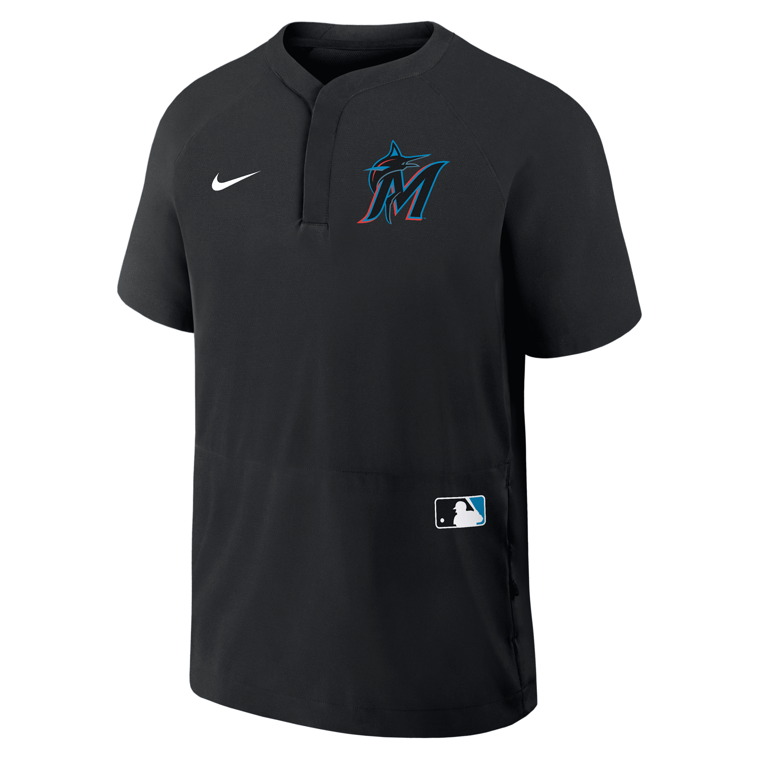 Nike Men's Black Miami Marlins Authentic Collection Raglan Short Sleeve Windshirt