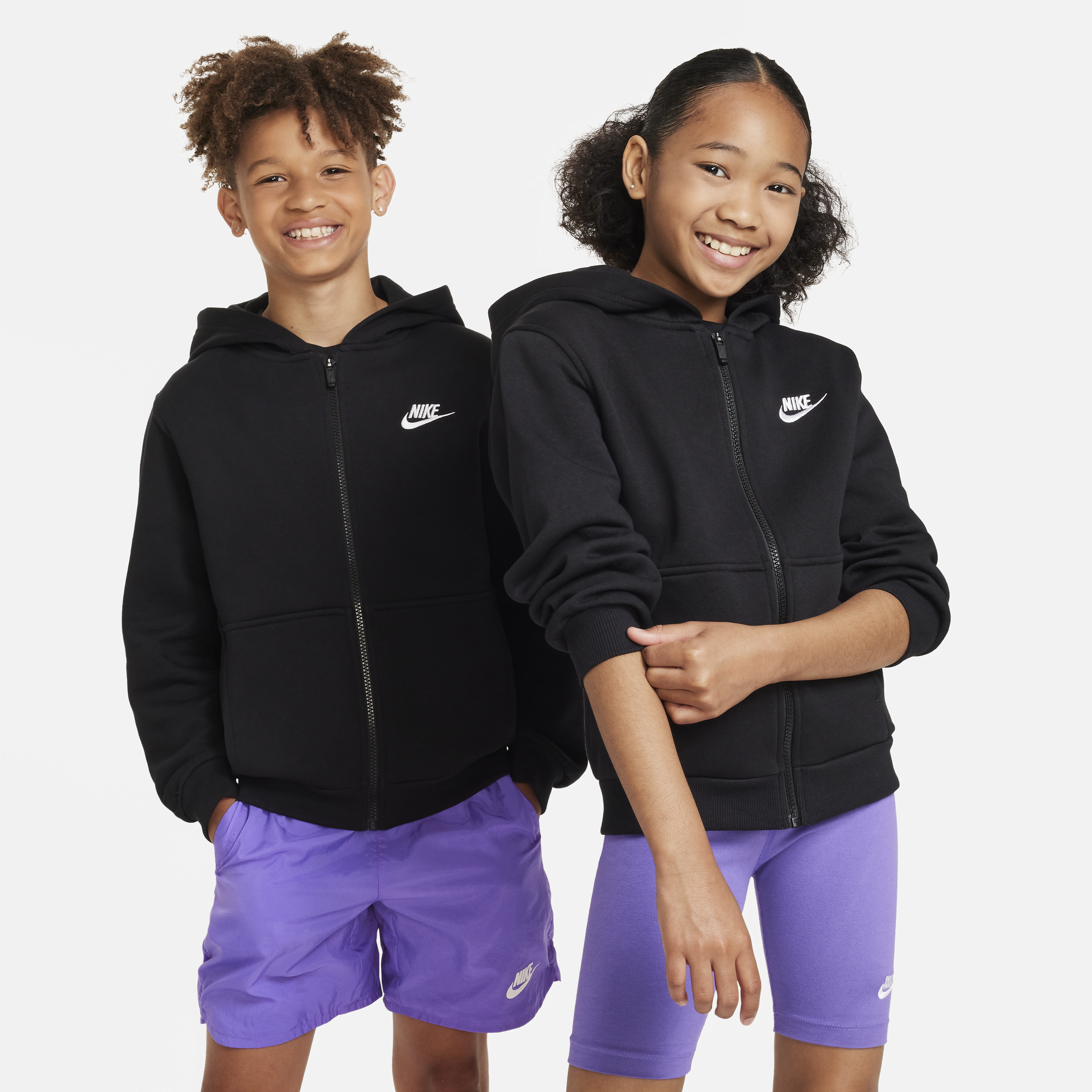 Nike Sportswear Club Fleece Big Kids' Full-Zip Hoodie in Black, Size: XS | FD3004-010