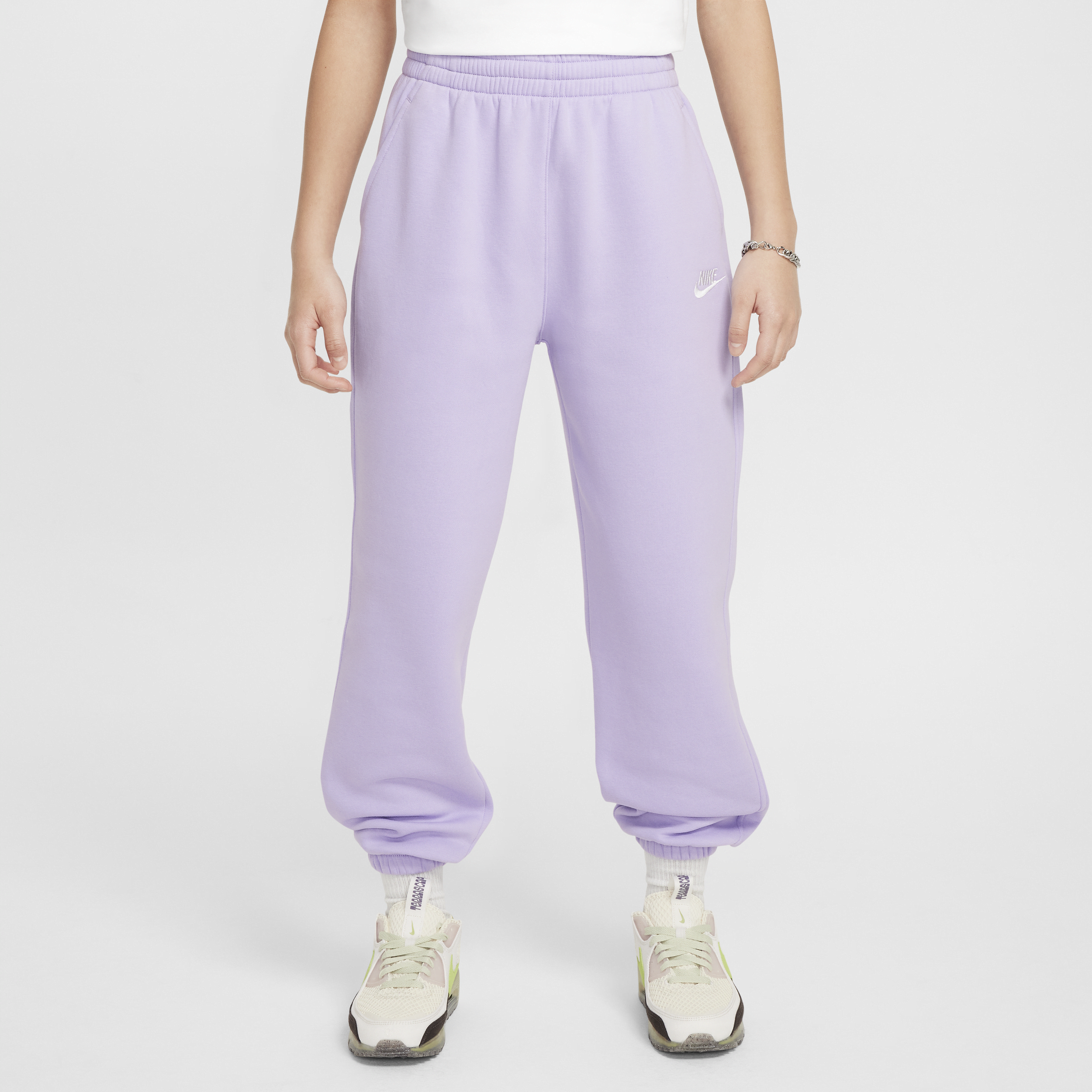 Shop Nike Sportswear Club Fleece Big Kids' (girls') Loose Pants In Purple