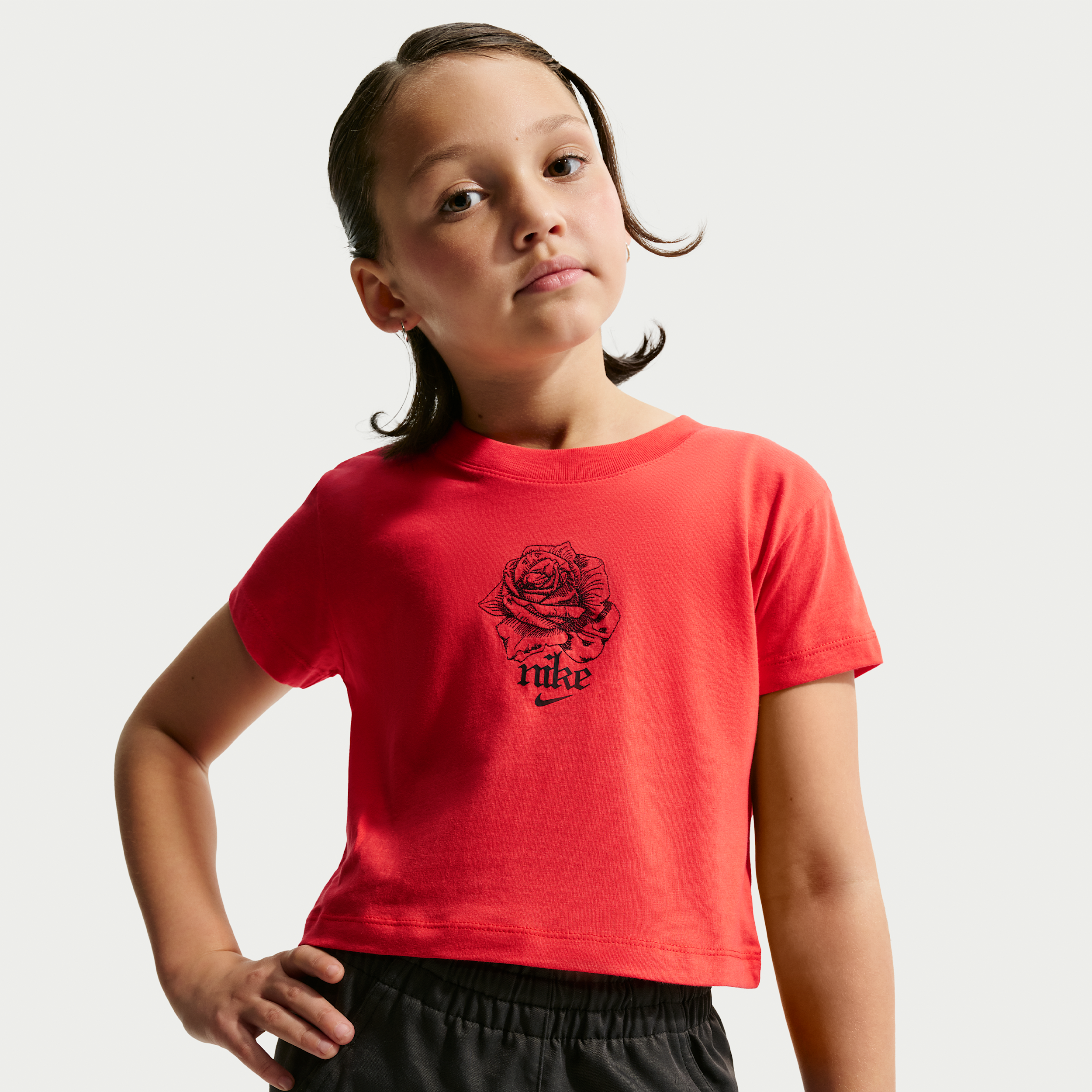 Nike Sportswear Big Kids' (Girls') Cropped T-Shirt in Red | II0886-696
