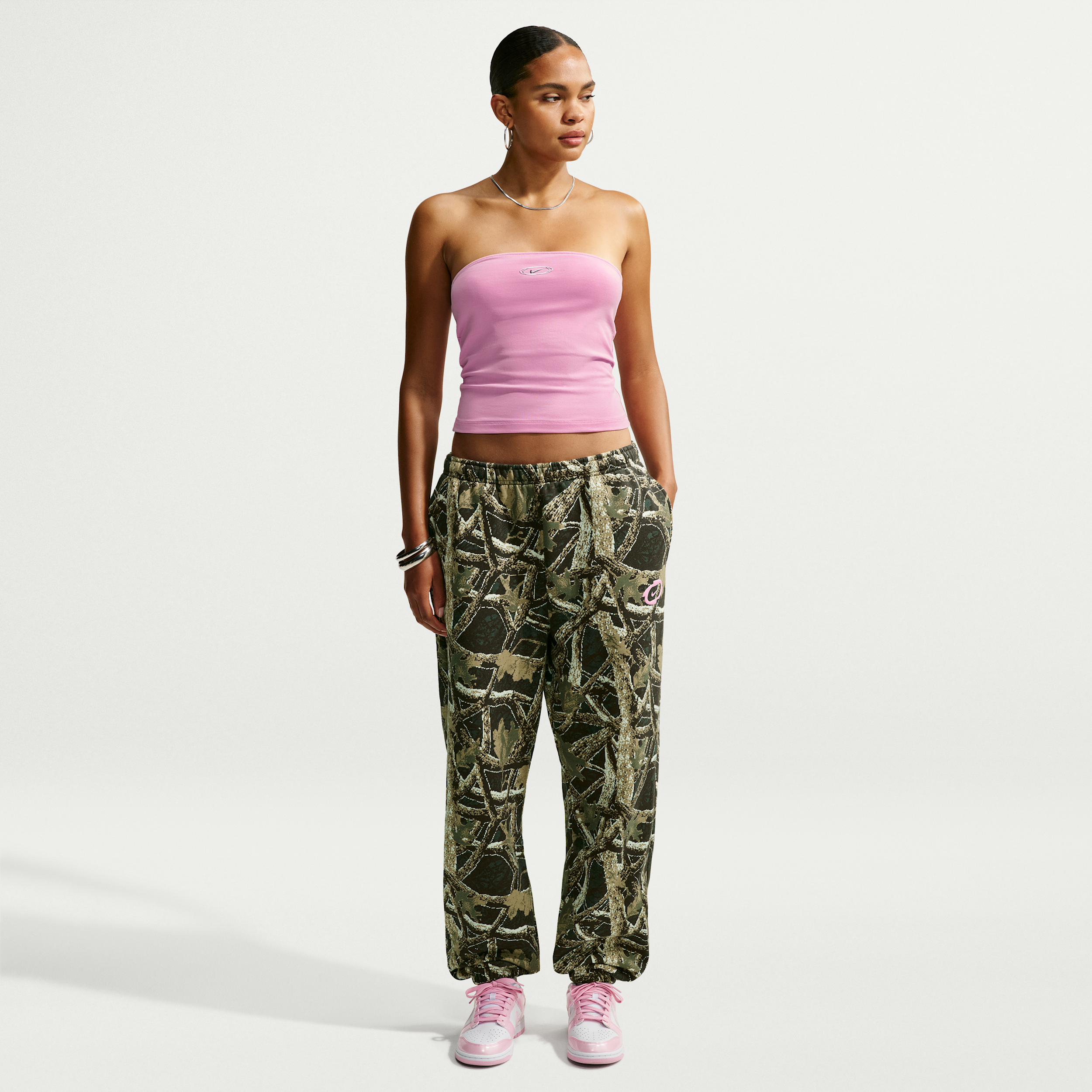 Nike Women's Studio Fleece Medium Weight High-Rise Oversized Cuffed Pants in Green | IV7397-303