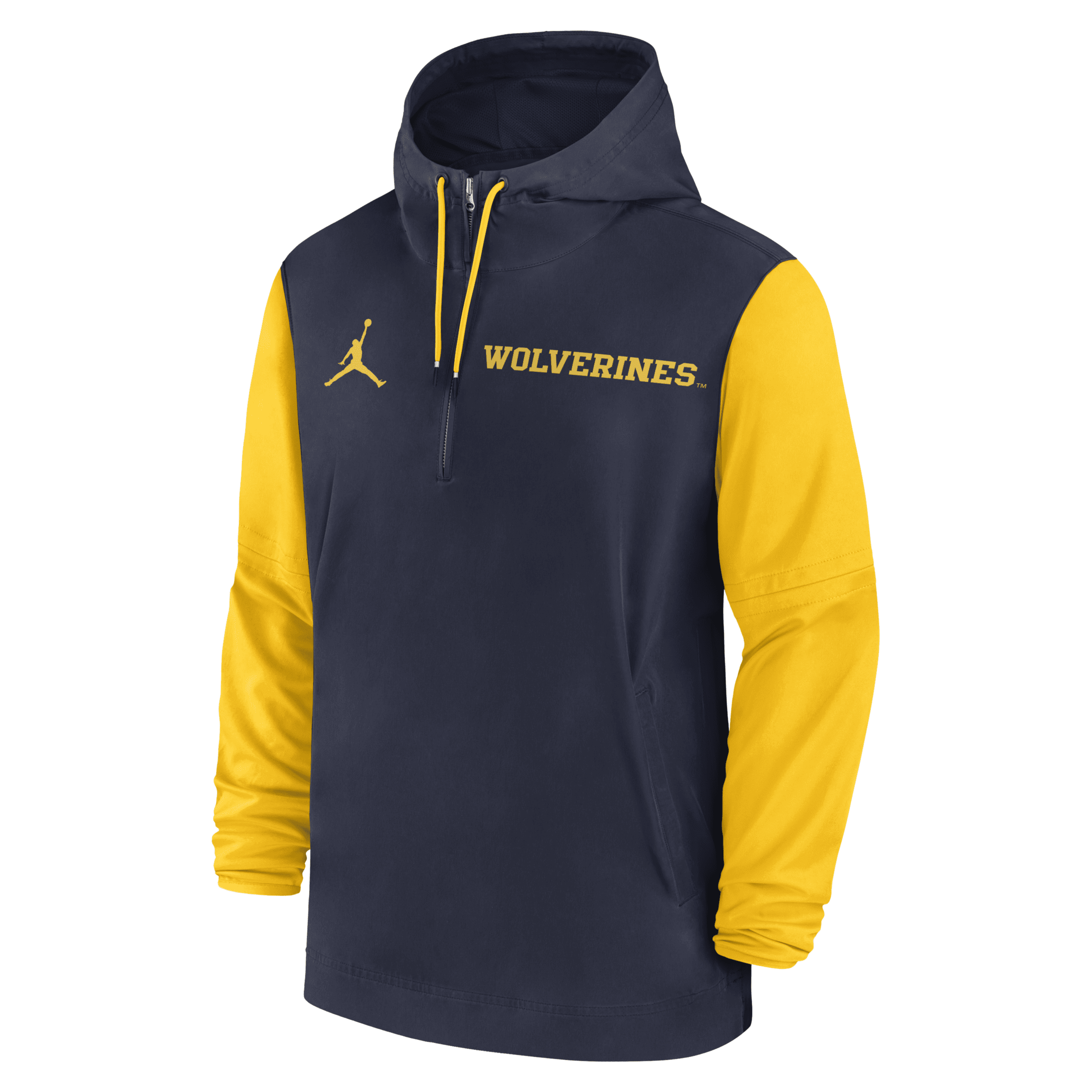 Jordan Men's Michigan Wolverines Sideline Pre-game Player College 1/2-zip Hooded Jacket In Blue