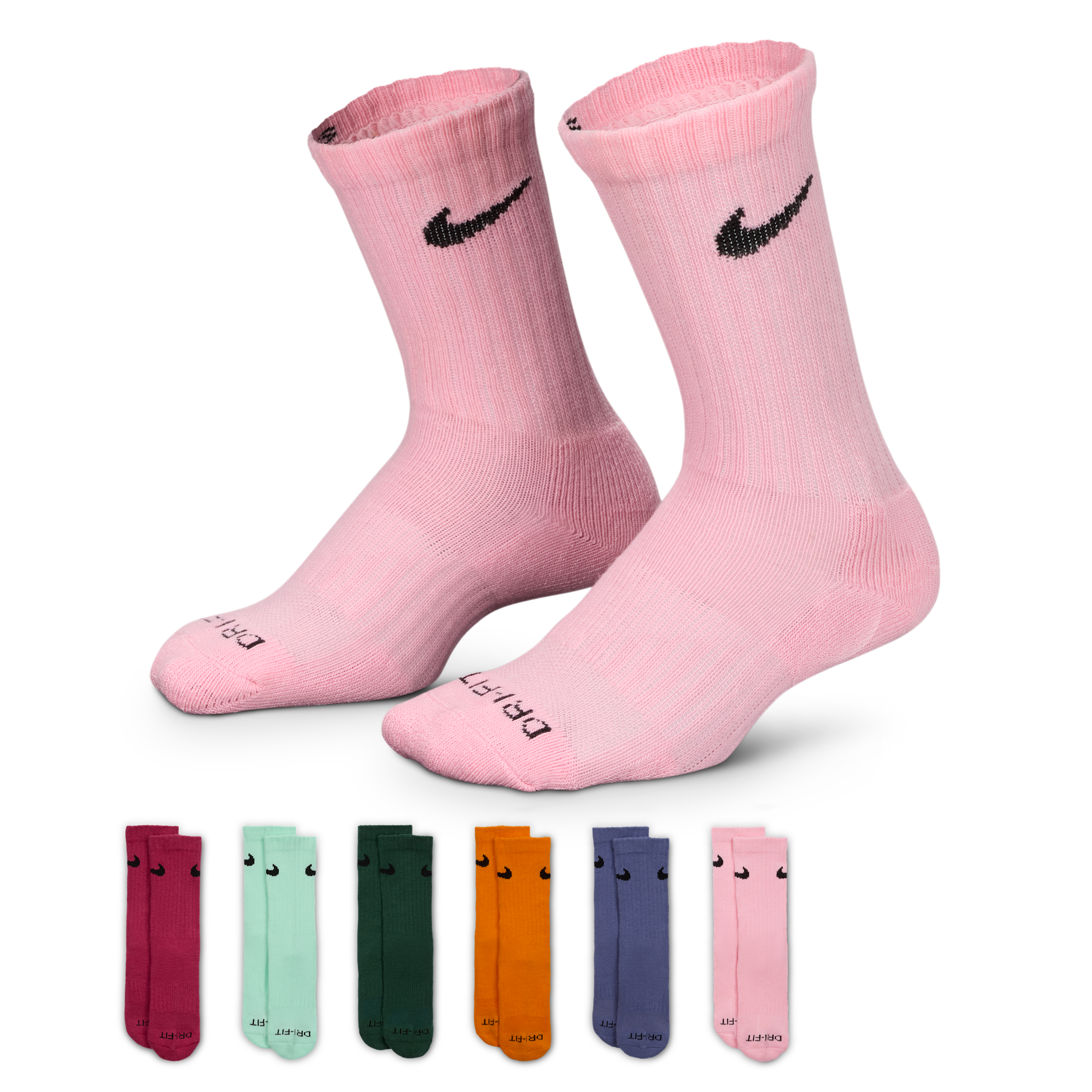 Nike Dri-fit Performance Basics Little Kids' Crew Socks (6 Pairs) In Pink