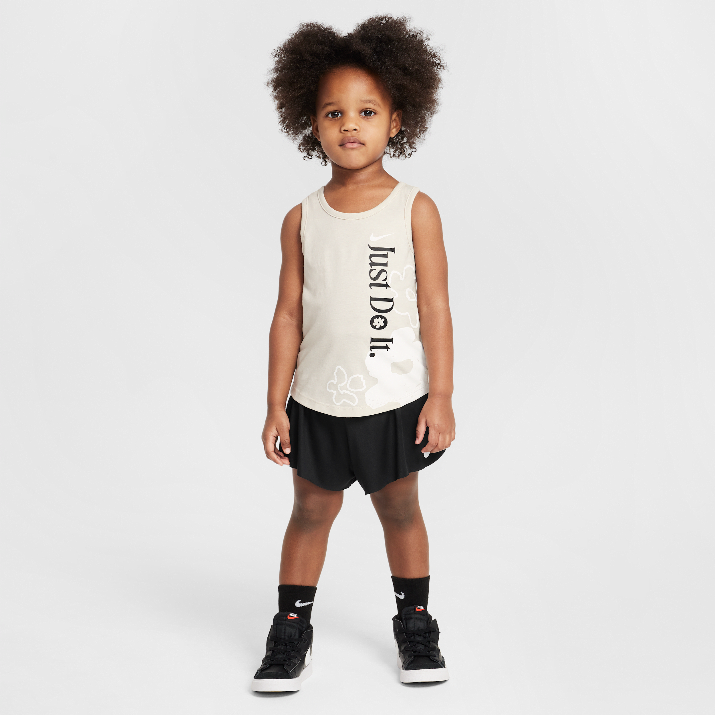 Nike Dri-fit Toddler Wild Flower 2-piece Tank Top And Mesh Shorts Set In Black